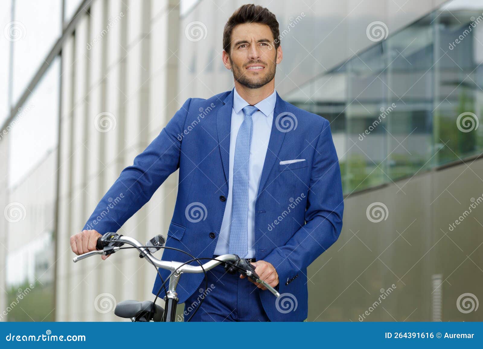 Young Man in Suit Walking with Bicycle Stock Photo - Image of young ...
