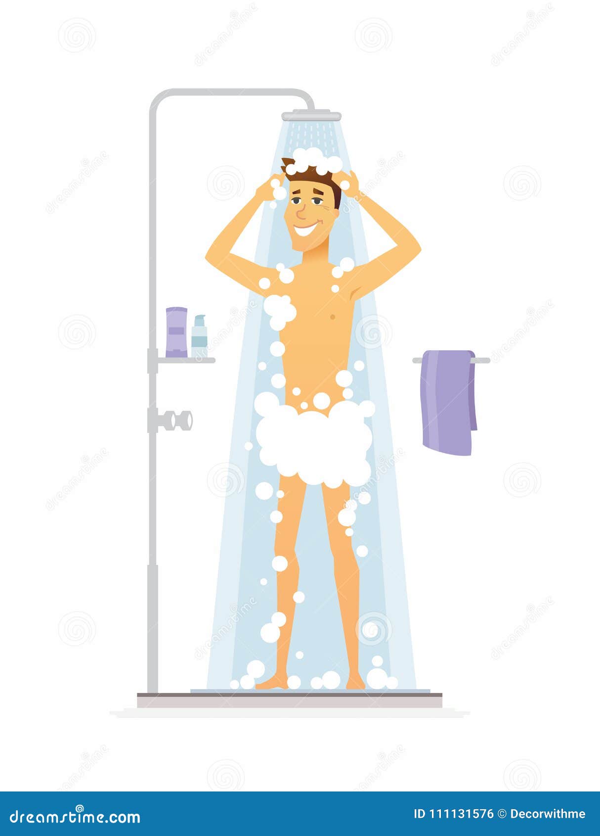 Young Man Taking a Shower - Cartoon People Character Isolated ...