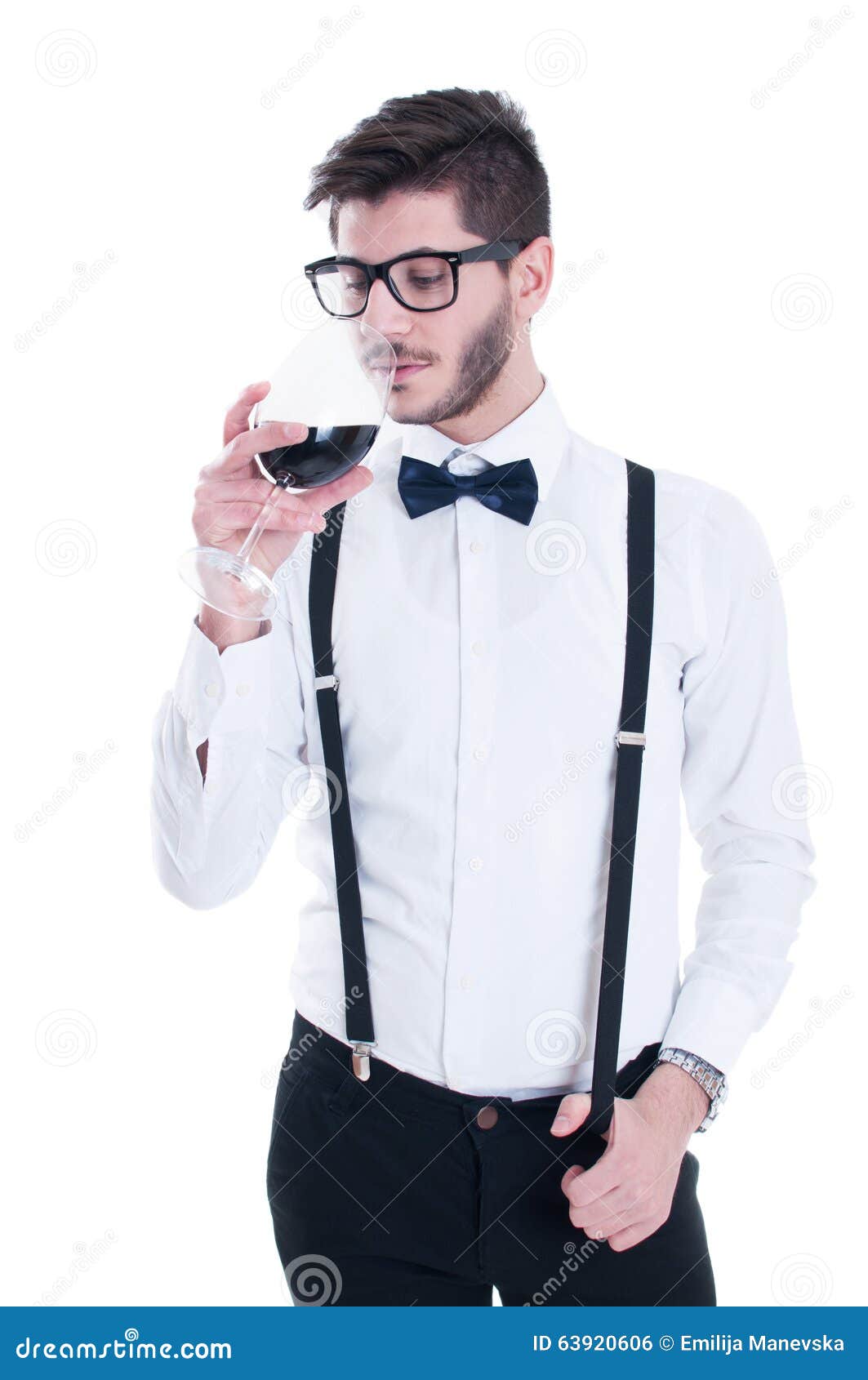 Young Man Tasting Red Wine. Isolated on White Background Stock Photo ...