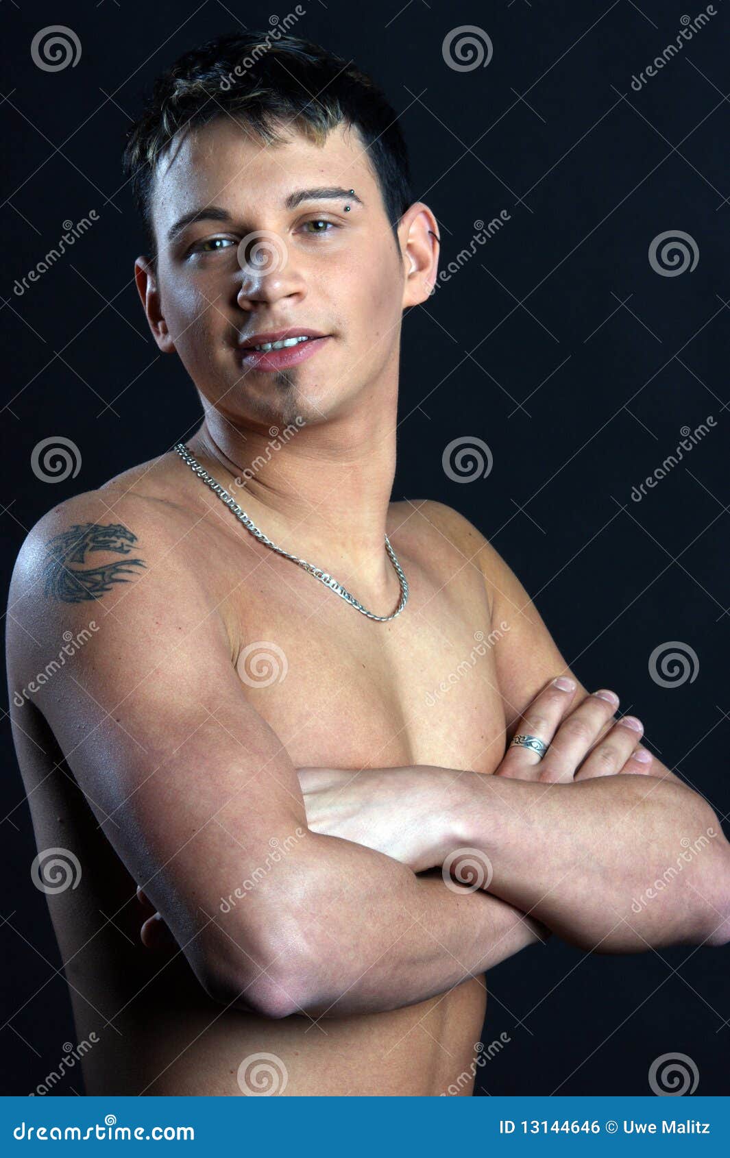 Young Man  With Tattoo  On Arm Stock Photo Image of head 
