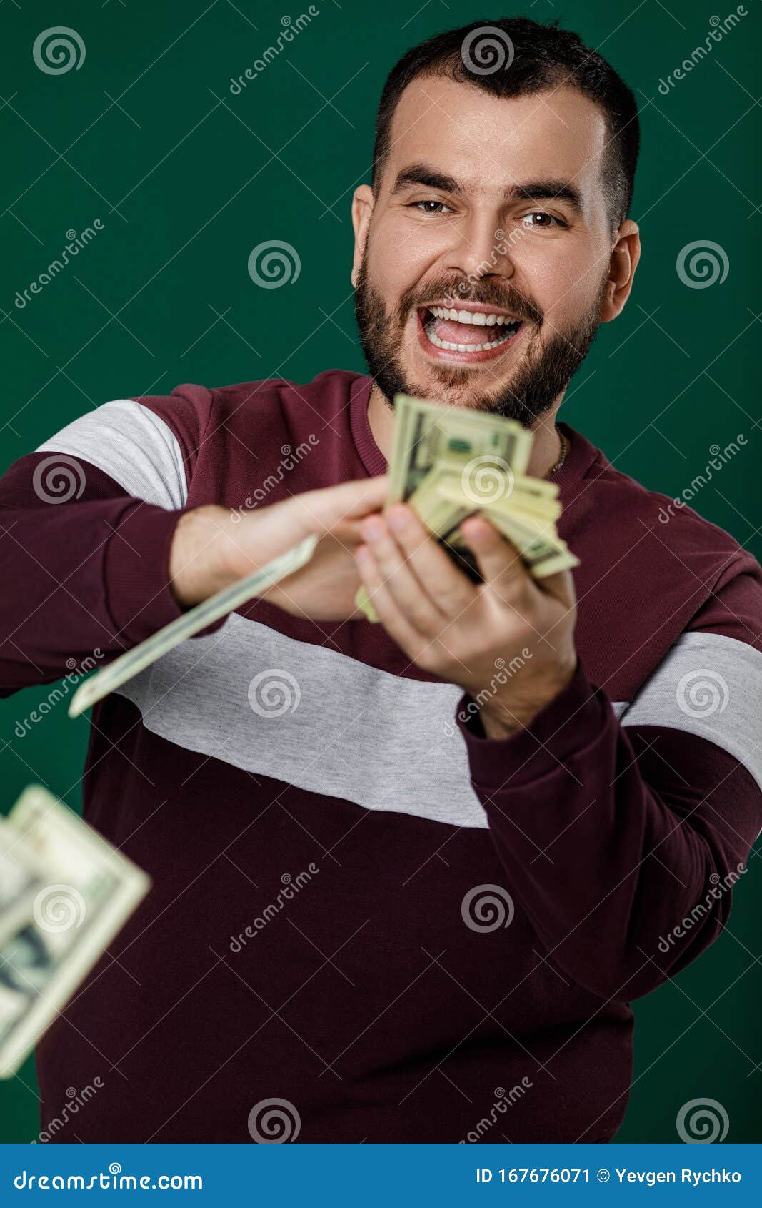 Young Man Throwing Money Banknotes at Camera Stock Image Image of