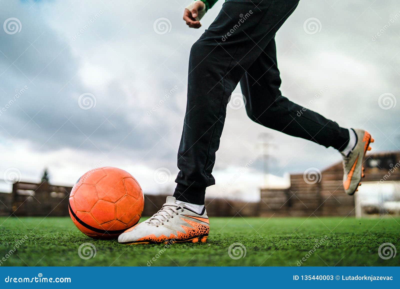 Close Up On Foot Kicking The Soccer Ball Stock Image Image Of Foot