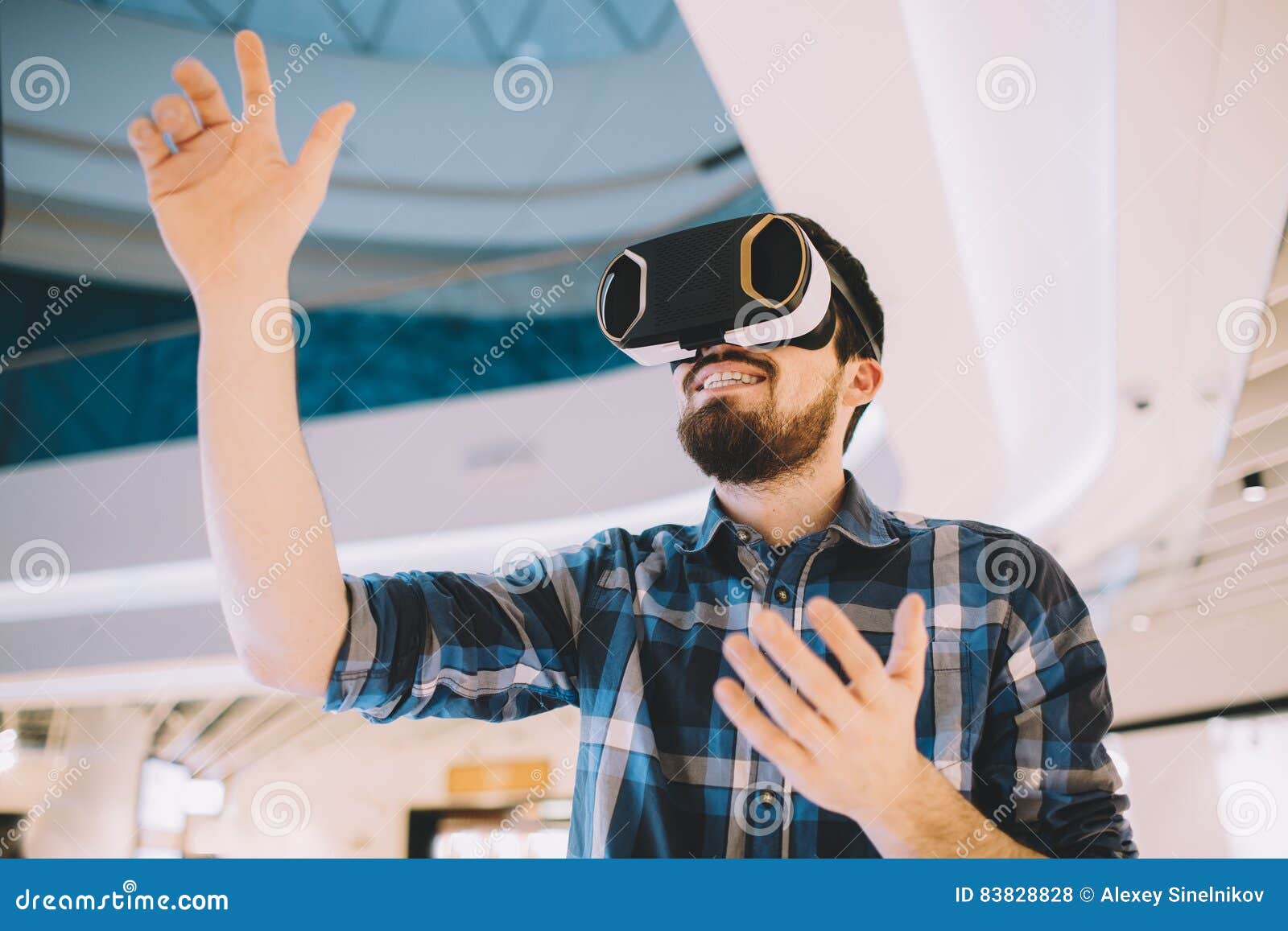Young Man Trying Vr Goggles in the Shopping Centre Stock Photo - Image ...