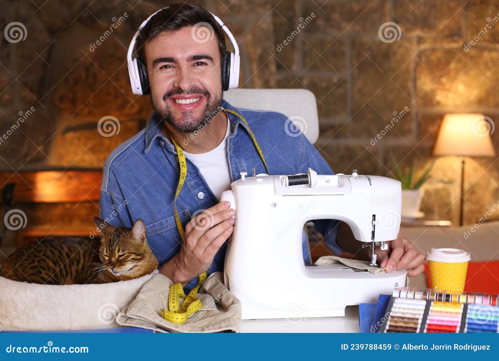 Young Man Using Sewing Machine Stock Image Image of hand, fashion