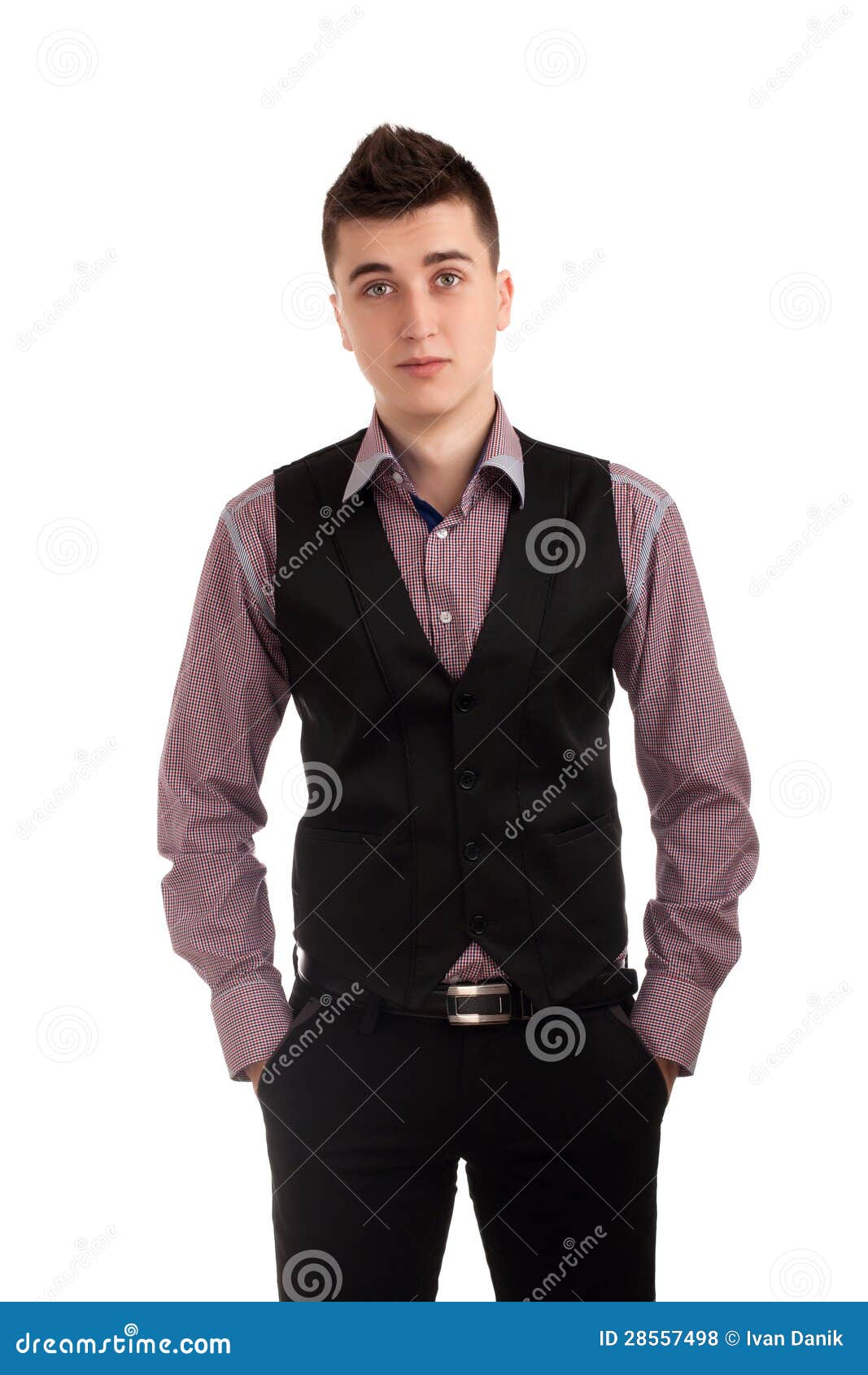 Sway skak petroleum Young man in a vest stock photo. Image of caucasian, studio - 28557498
