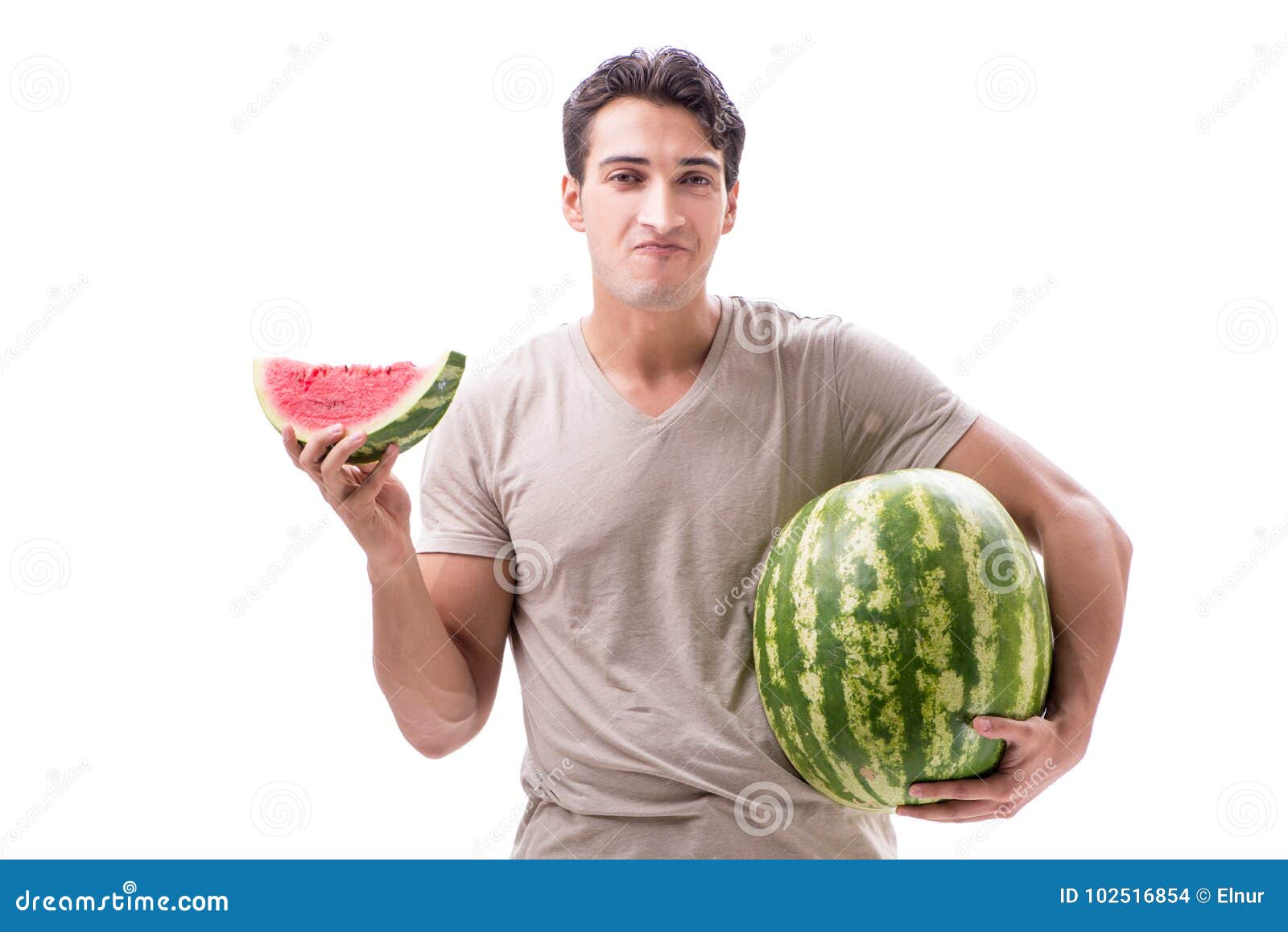 The Young Man with Watermelon Isolated on White Stock Photo Image of