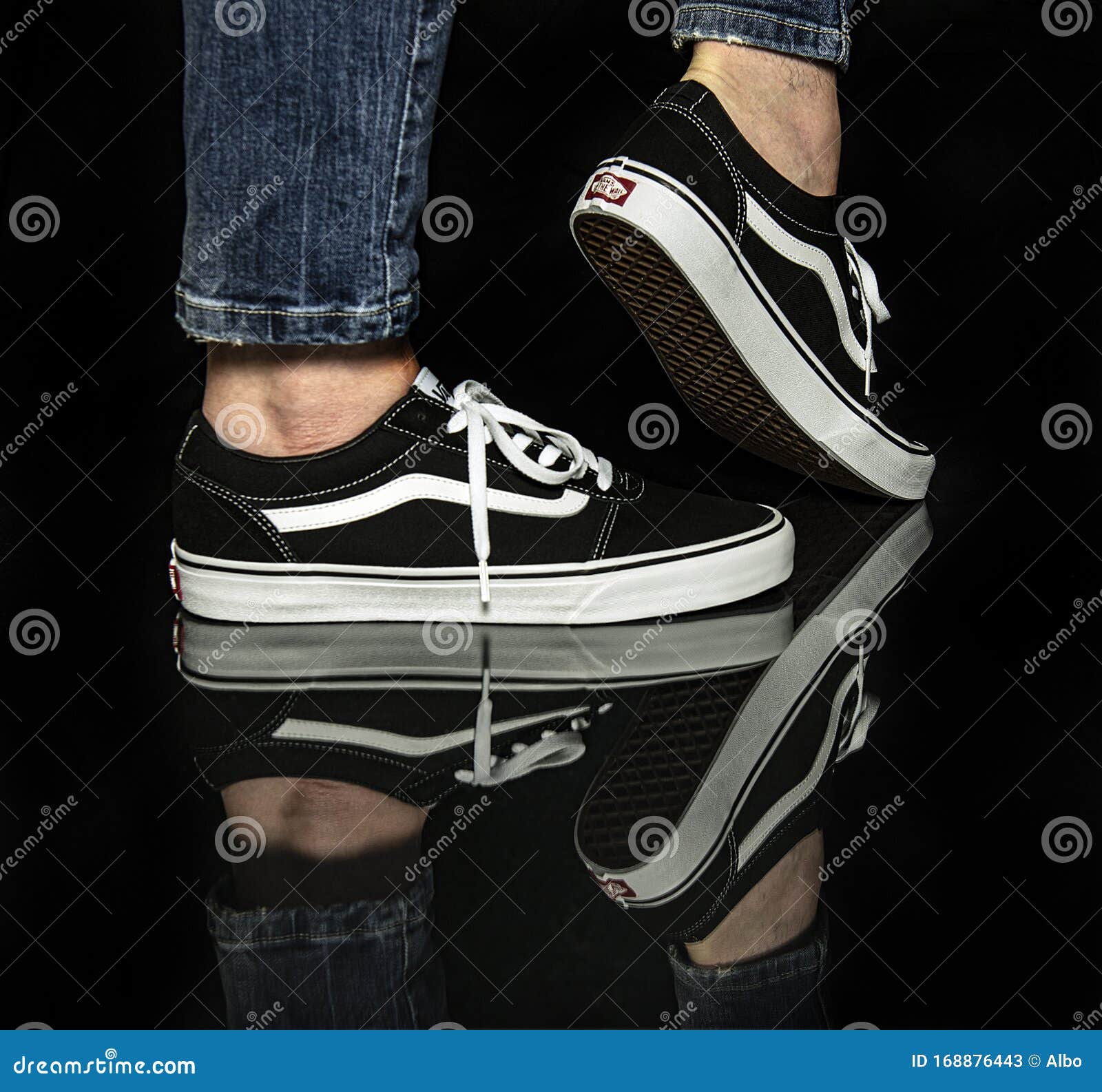 Young Man Wearing Brand New Black and White Vans Old Skool Shoes Editorial  Stock Photo - Image of copy, shoes: 168876443