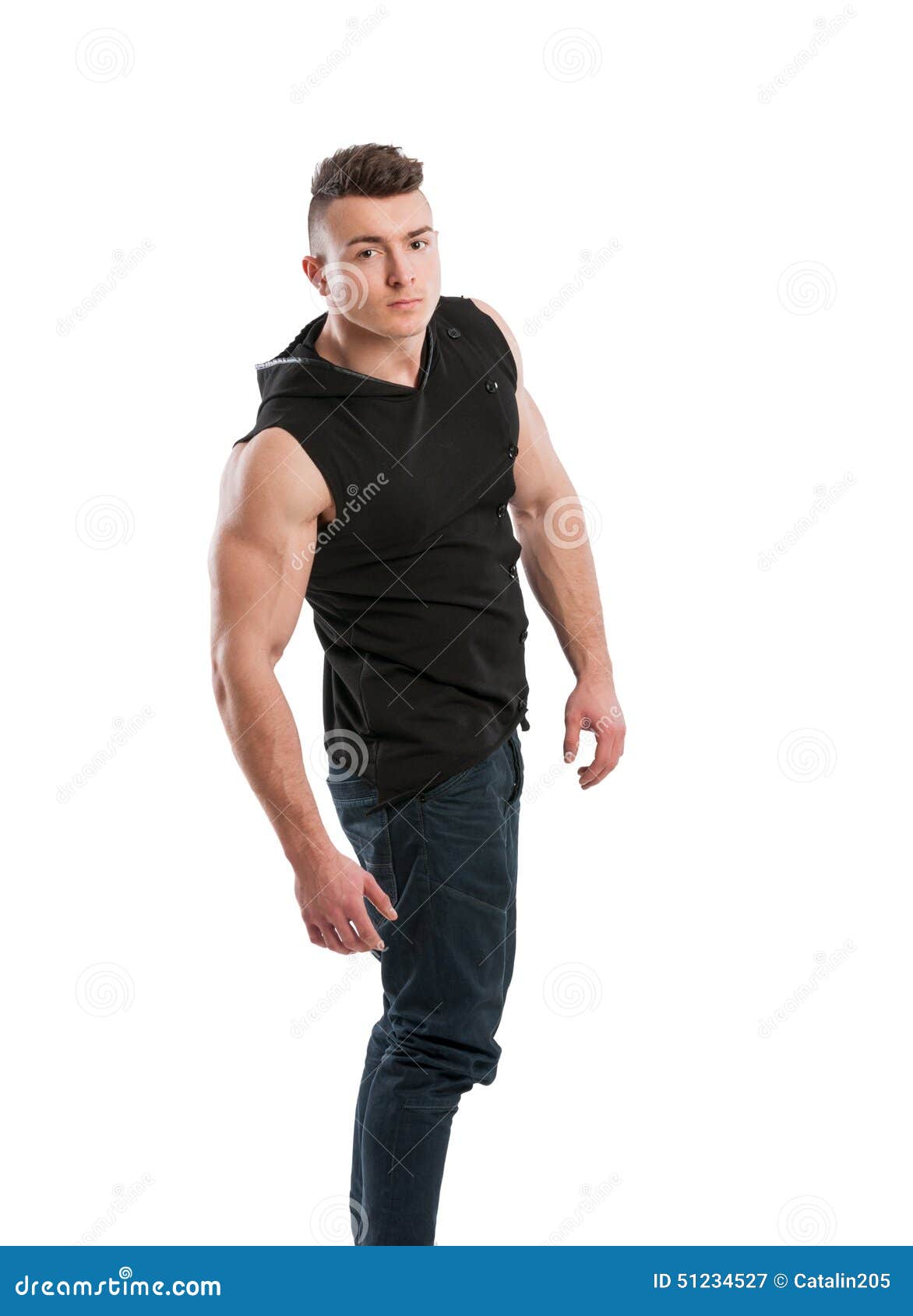 Young Man Wearing Jeans and Black Hoodie Stock Image - Image of ...