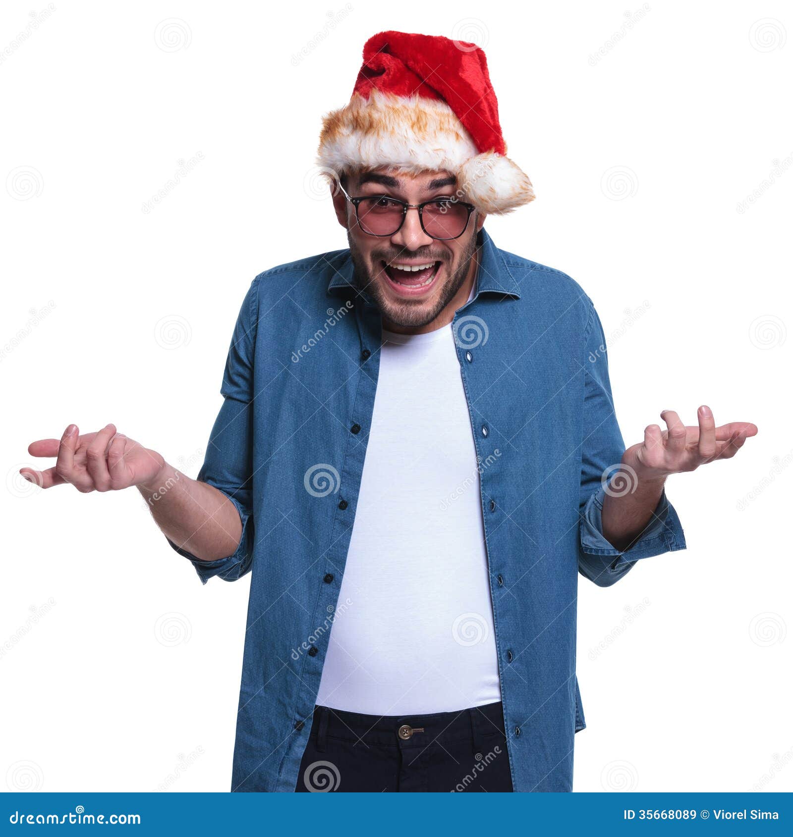 Young Man Wearing Santa Hat is Looking Very Confused Stock Image ...