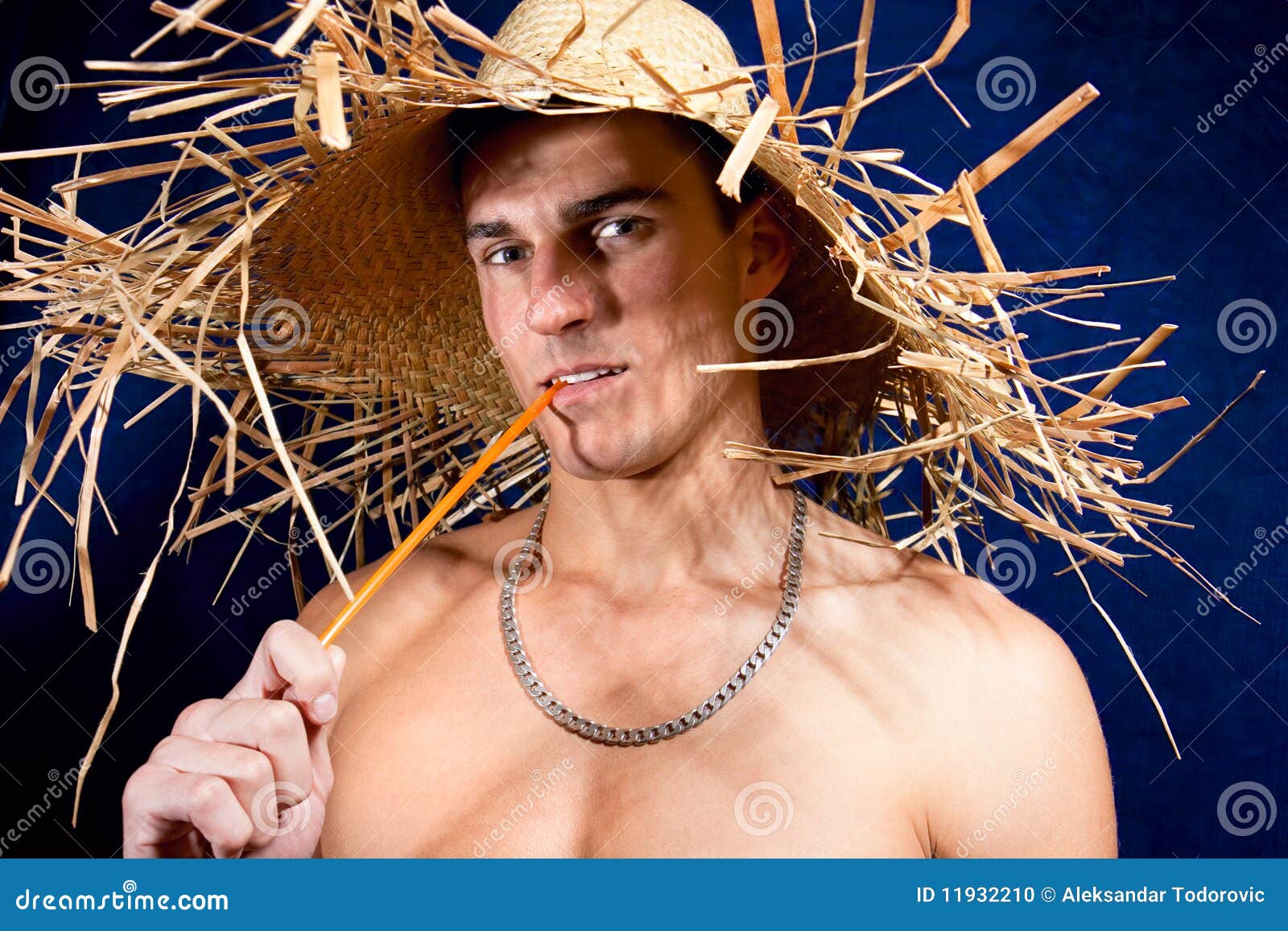 Young Man Wearing a Straw Hat Stock Photo Image of male, straw 11932210