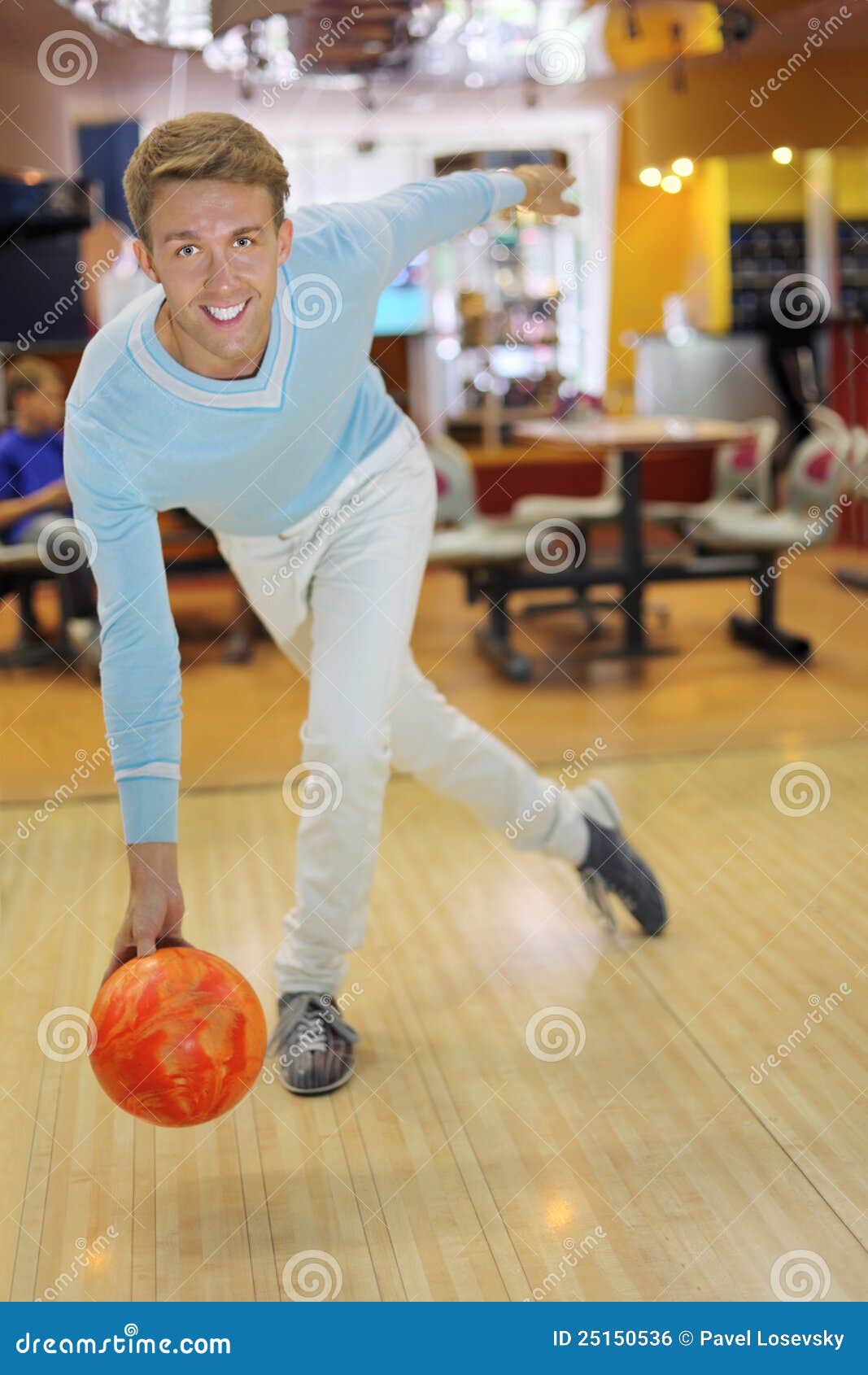 Young Man Wearing Sweater Throws Ball in Bowling Stock Photo Image of