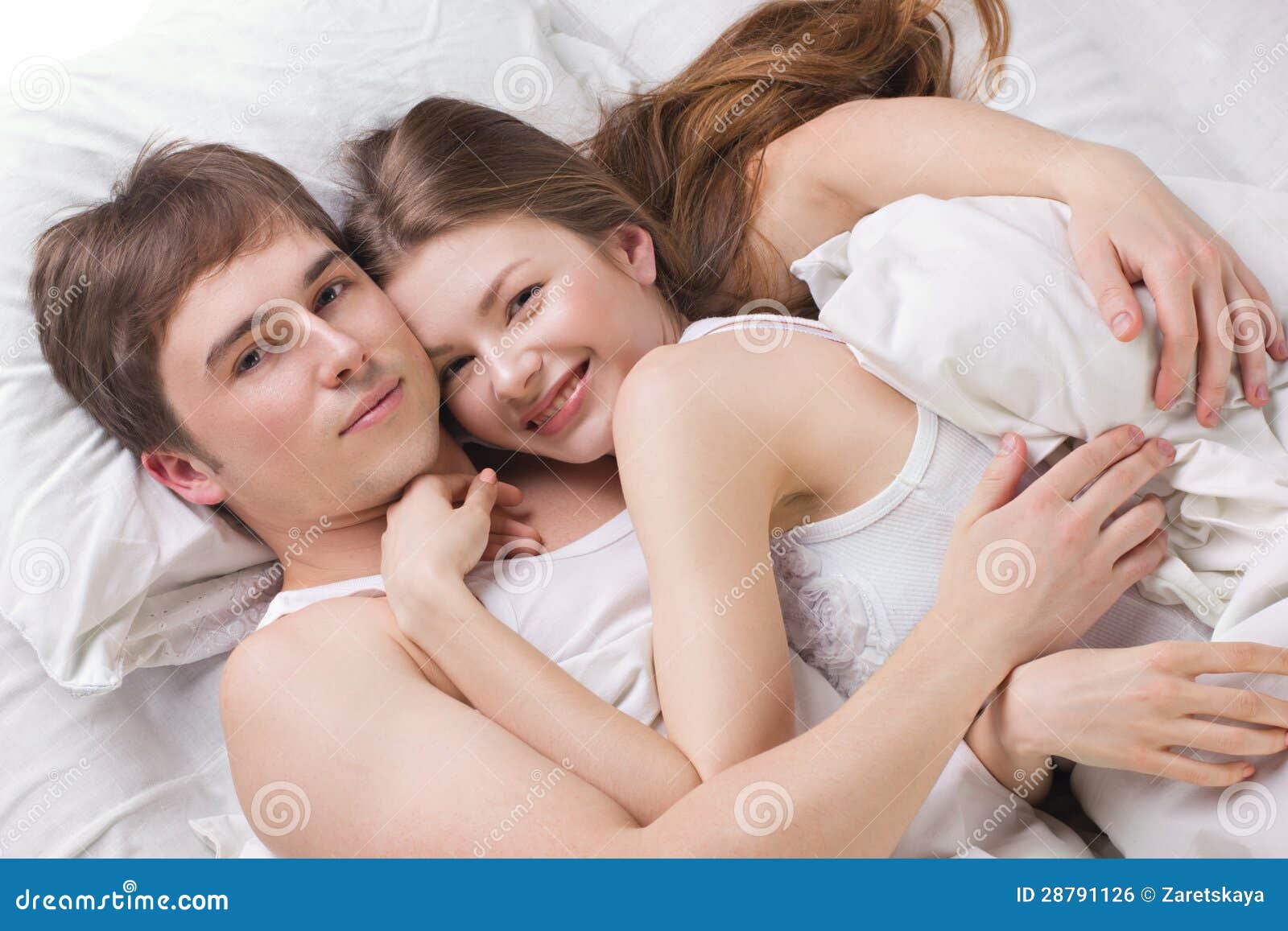 Young Man And Woman In A Bed Stock Photo   Image of bedtime 
