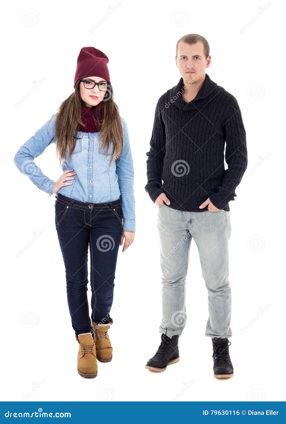 Young Man And Woman In Winter Clothes Isolated On White Stock Photo ...