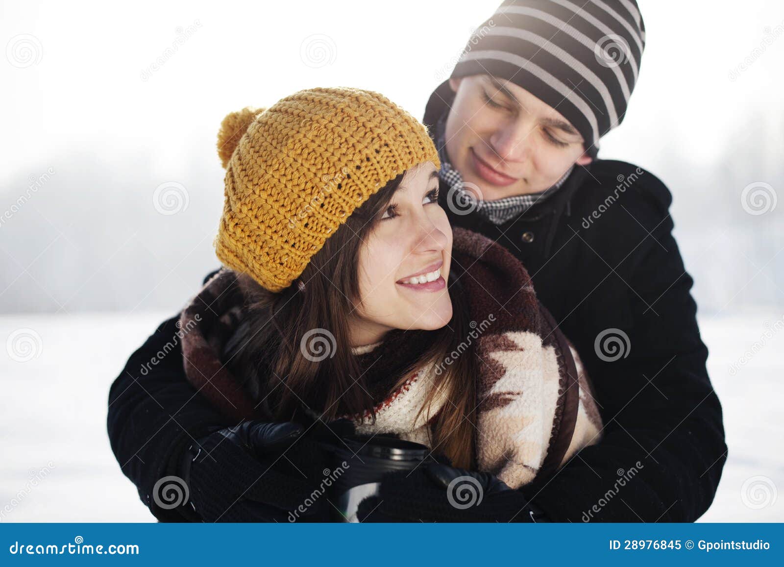 Young Man Wrapping His Girlfriend Blanket Stock Photos Free & Royalty