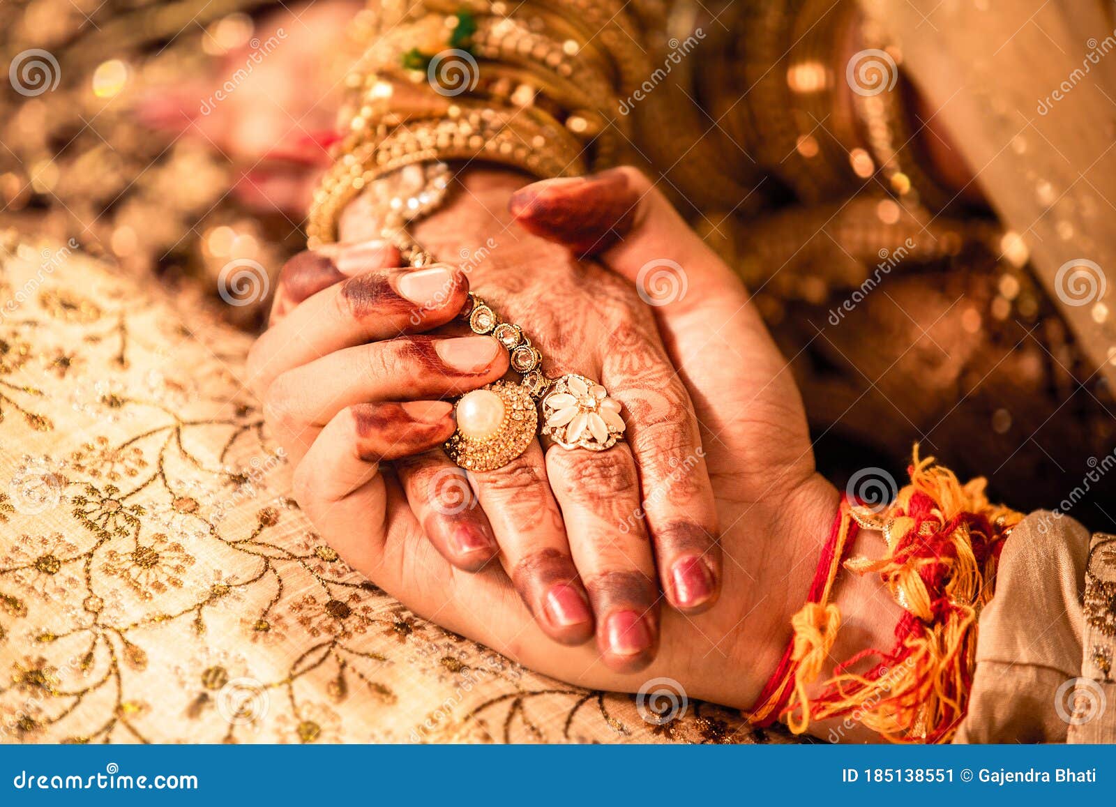 Young Married Couple Holding Hands, Indian Ceremony Wedding Day ...