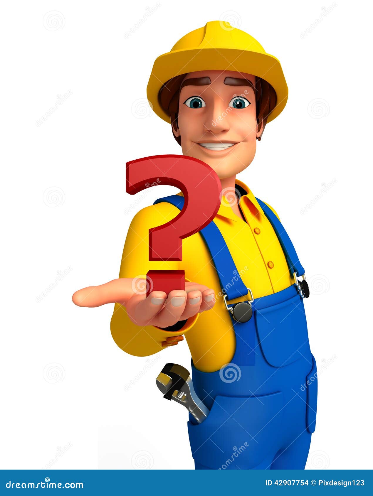 Young Mechanic with Question Mark Stock Illustration Illustration of