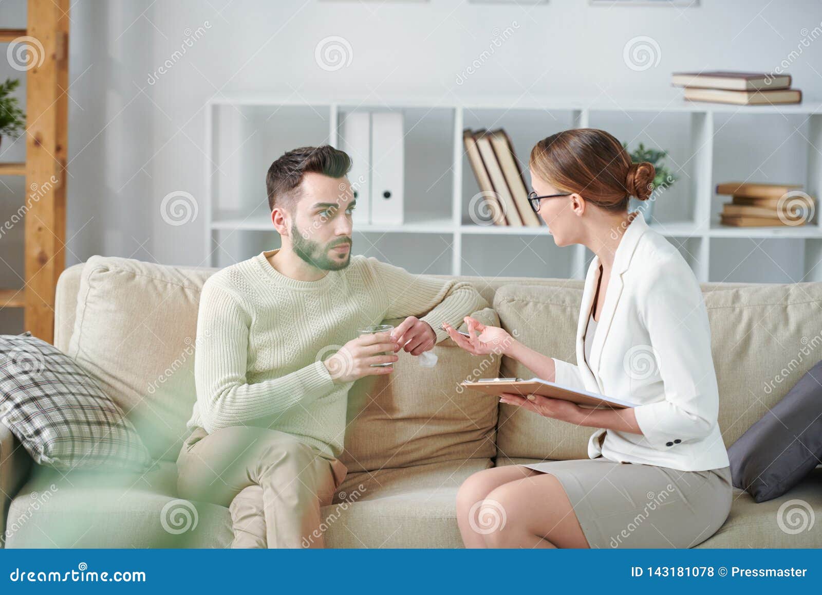 Interaction on couch stock photo. Image of crisis, counselor 143181078