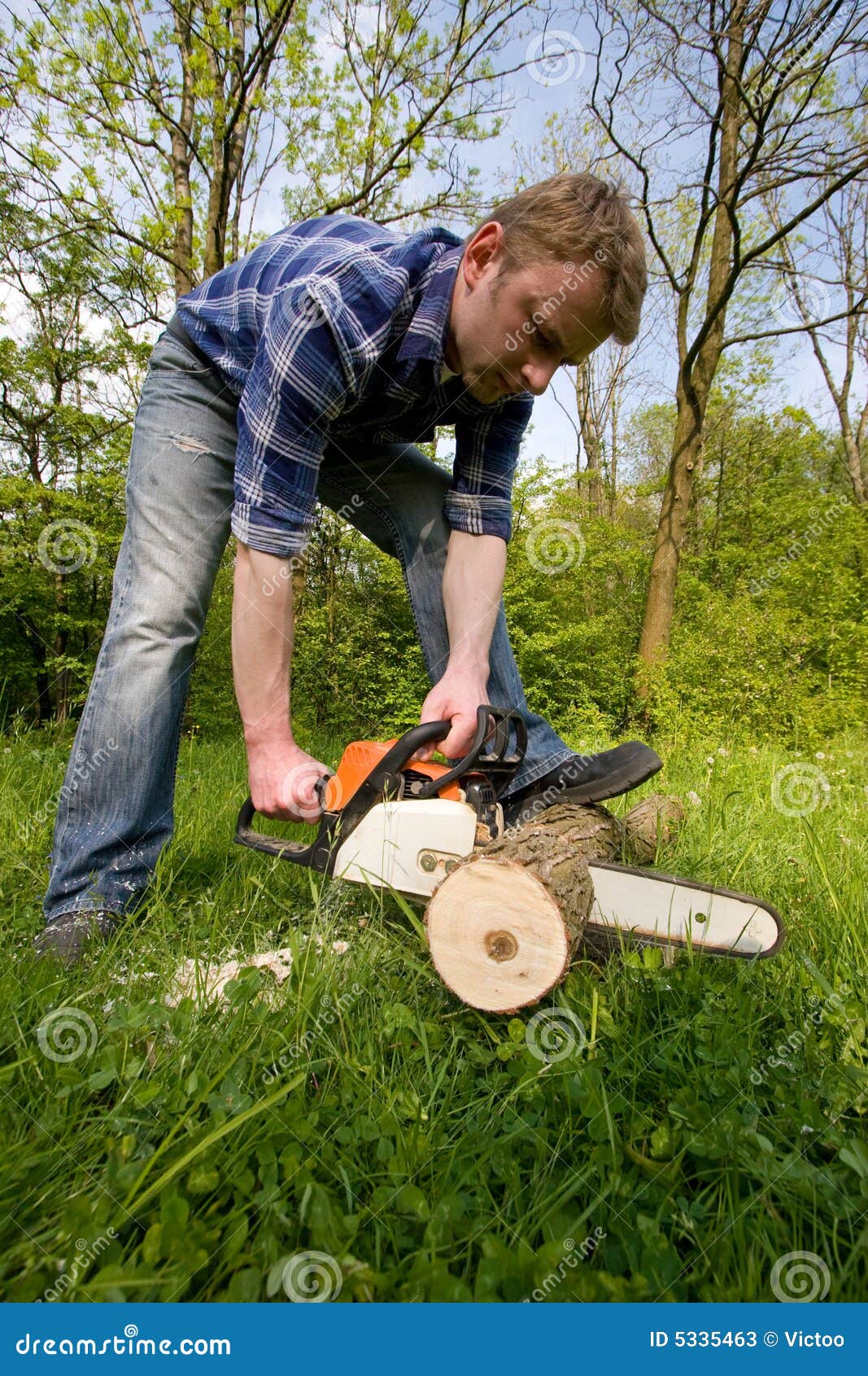 Young men is cutting wood stock image. Image of male, chainsaw - 5335463