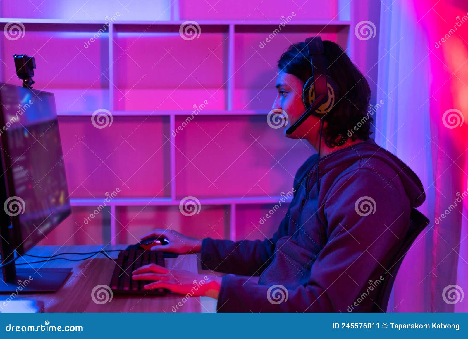 Young Men Play E-Sport Games or Streamers, Male Enjoying Playing Online Games Stock Image