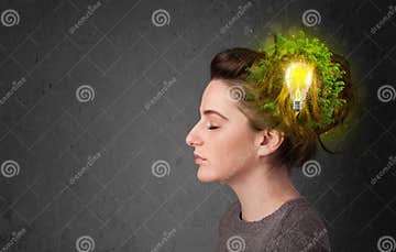 Young Mind Thinking of Green Eco Energy with Lightbulb Stock Image ...