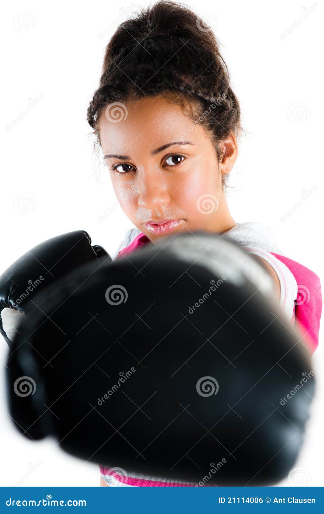 young mixed race boxing teenager, punch and jab