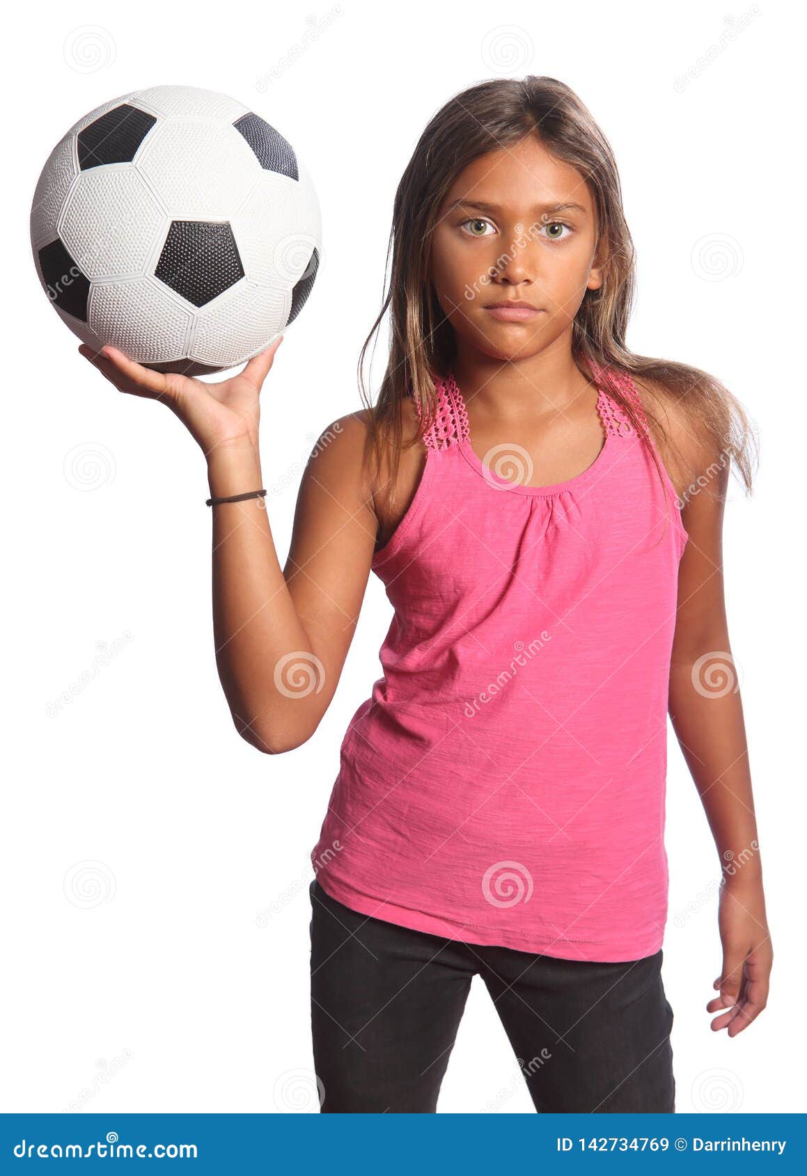 Young Mixed Race School Girl Holding Soccer Ball Stock Image - Image of ...