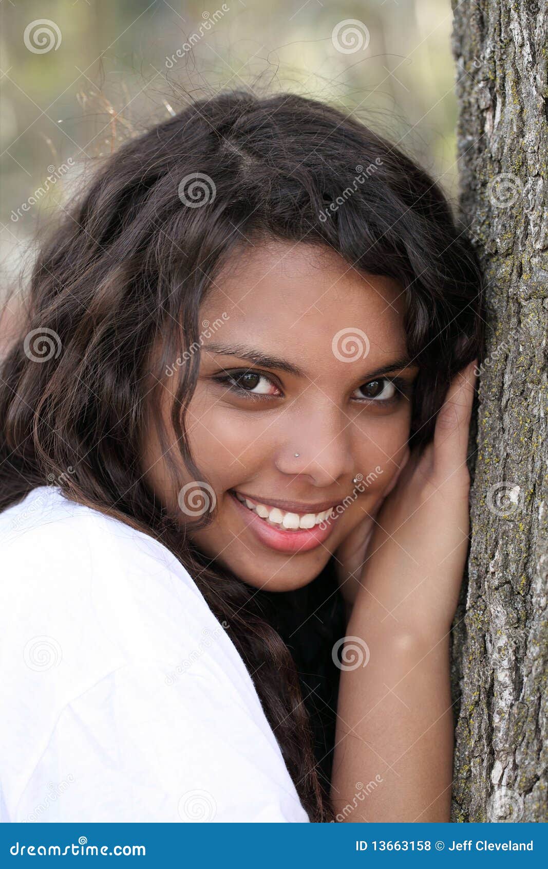 Young Mixed Teen Girl Outdoor Portrait Tree Stock Photo Im