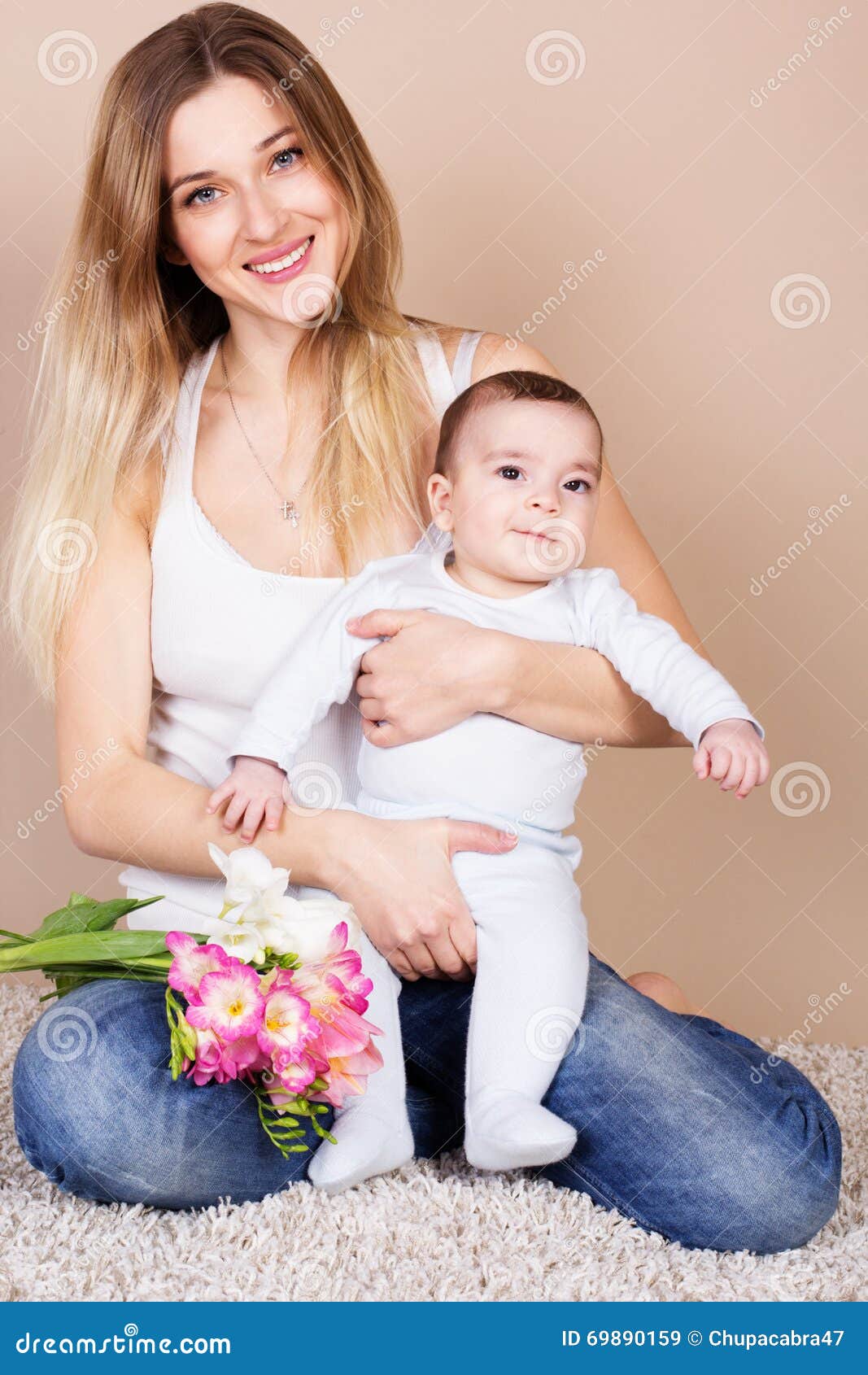 Young Mom Holding Her Baby Boy Stock Image - Image of childhood ...