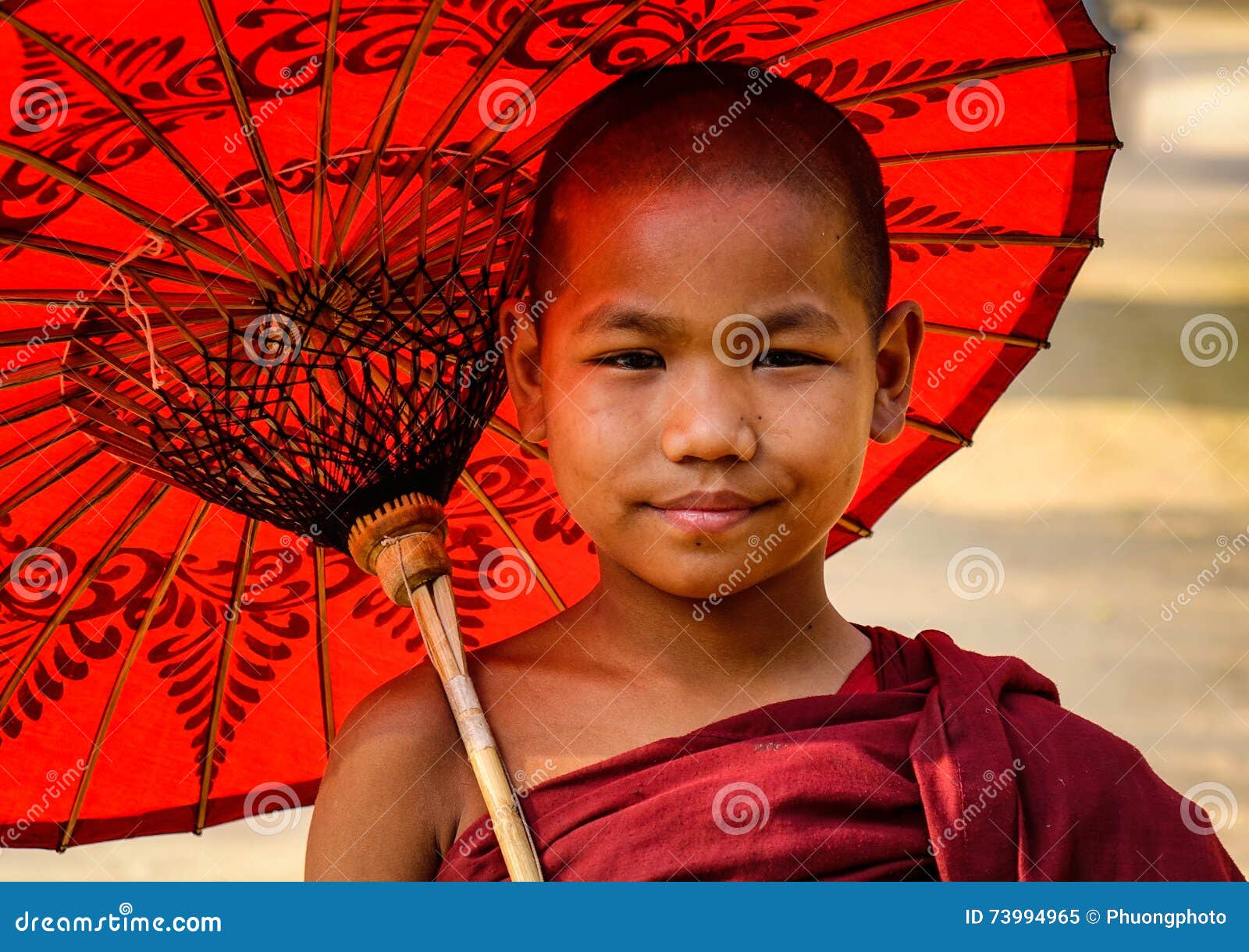 A Young Monk With Umbrella In Bagan, Myanmar Editorial ...