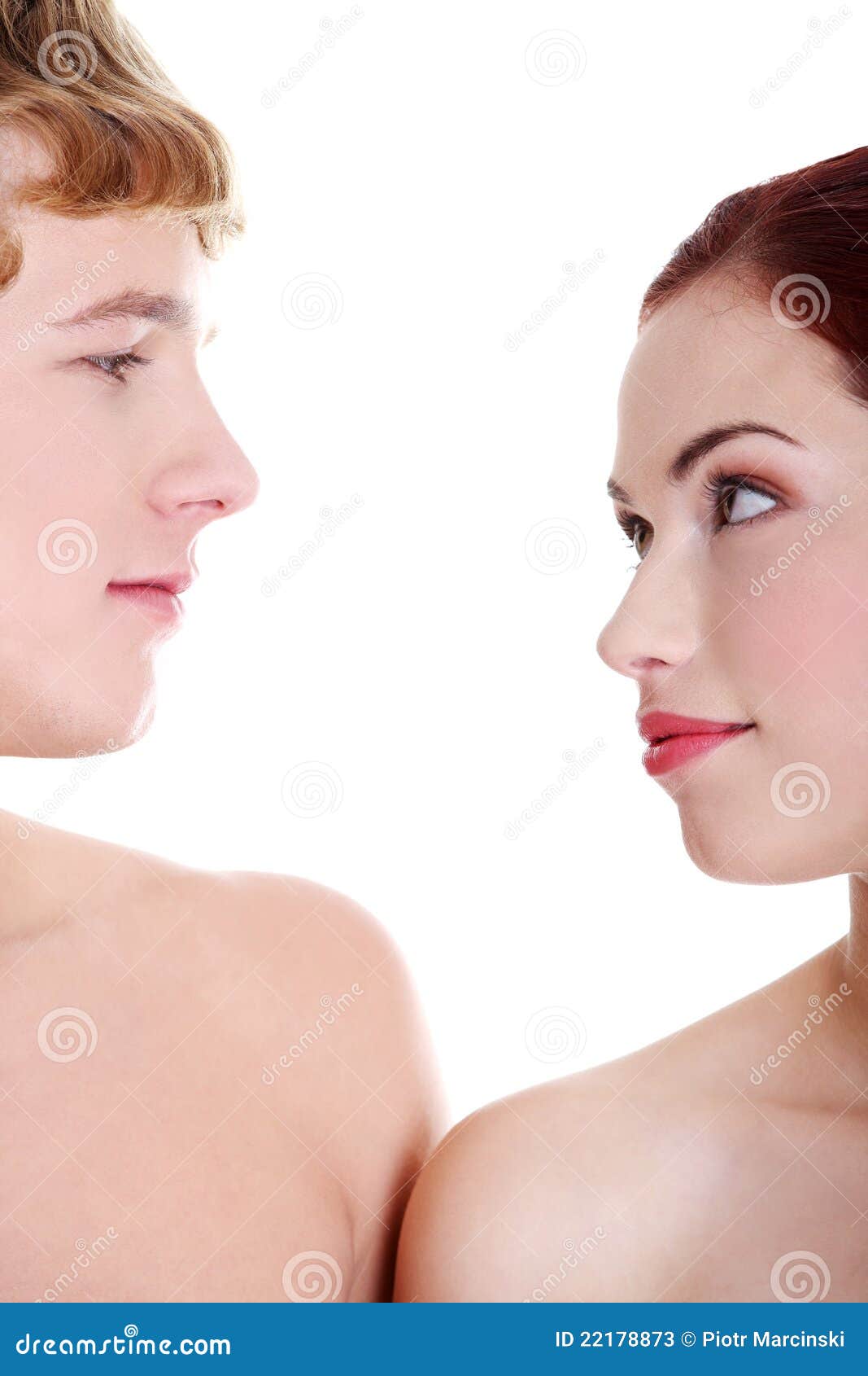 Young Naked Couple Looking at Each Other. Stock Image - Image of background, portrait: 22178873
