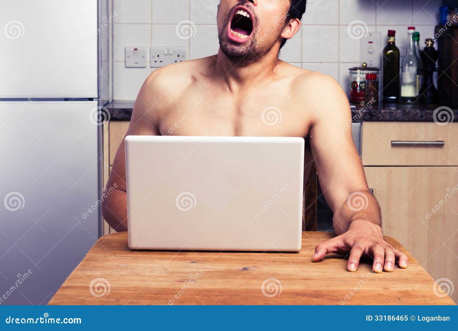 Young Naked Man Watching in His Kitchen Stock Image - Image of multi,  screaming: 33186465