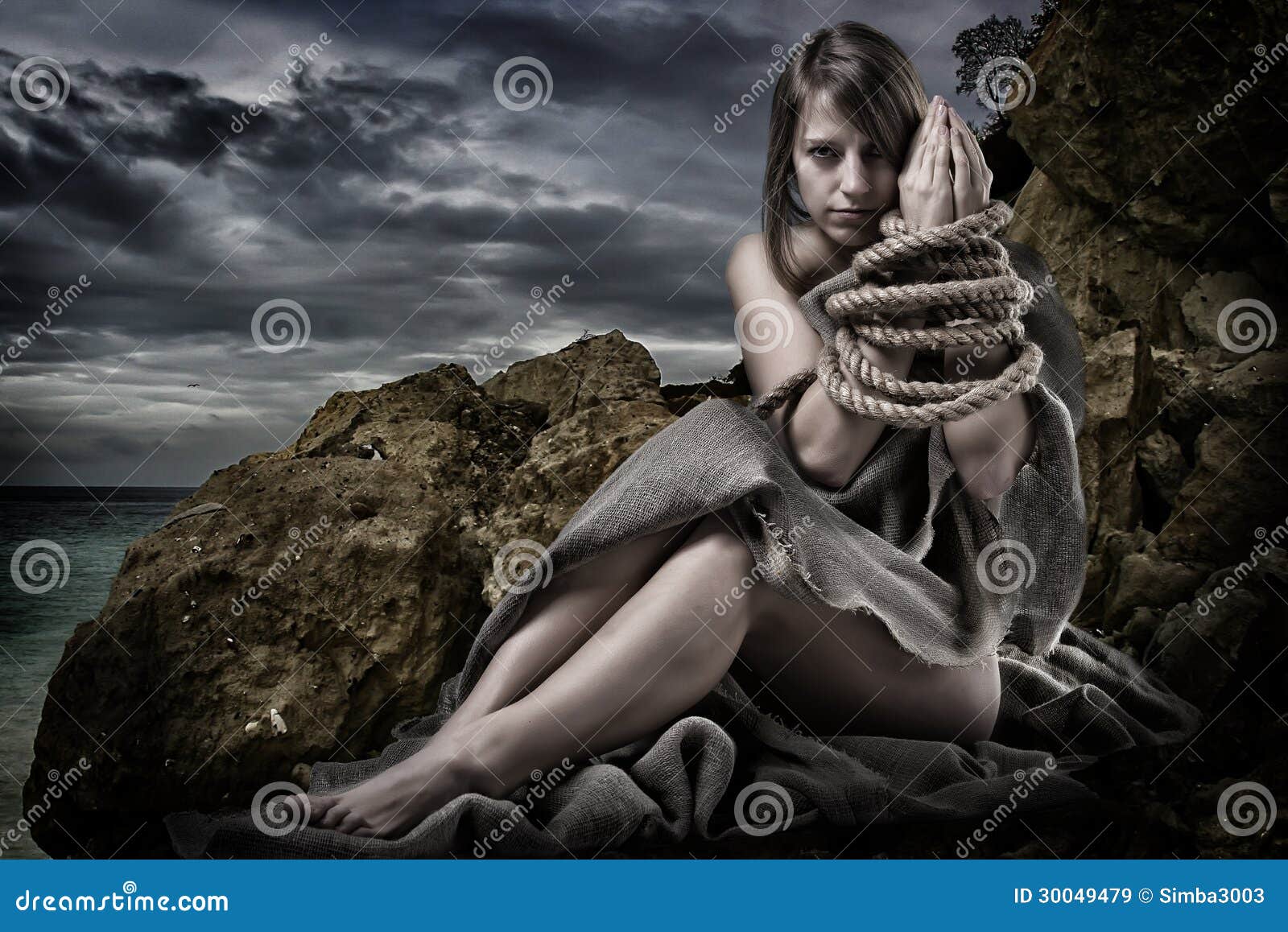 Woman with tied up hands stock image. Image of eyes, canvas - 30049479