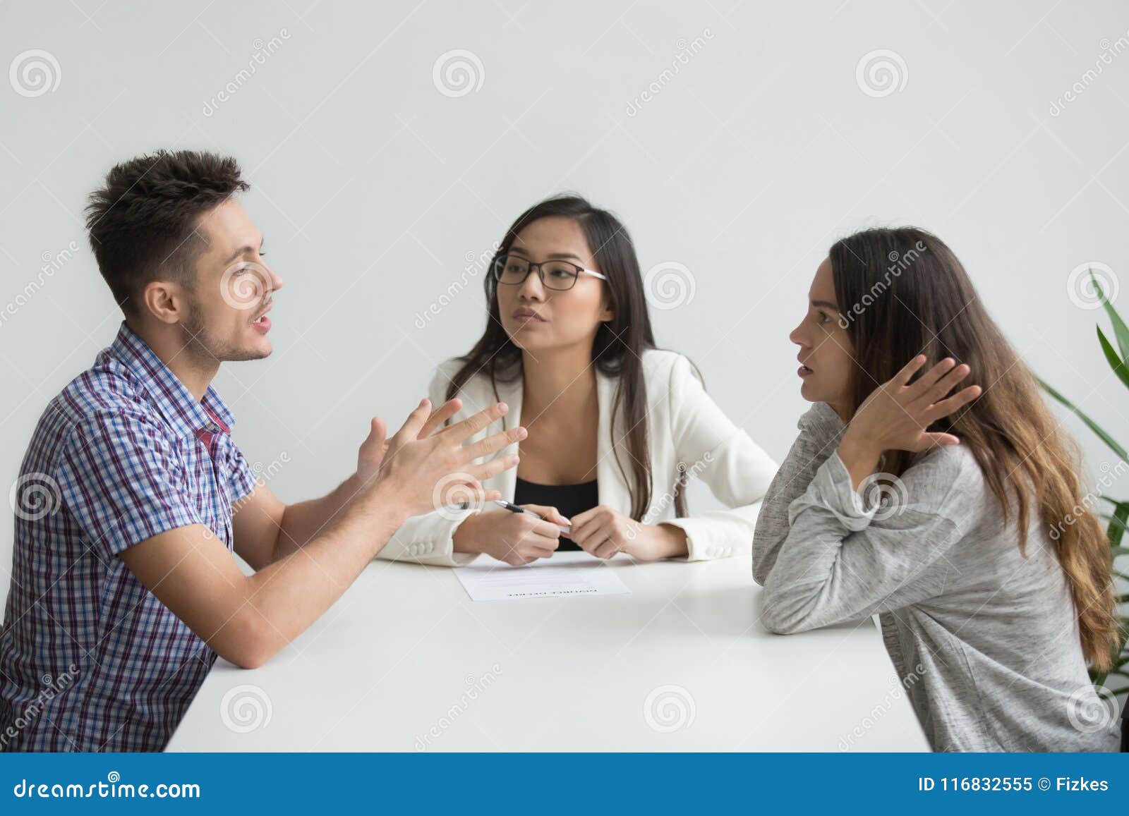 Nervous Couple Arguing In Psychologist Office Stock Image Image Of Advisor Discussing 116832555