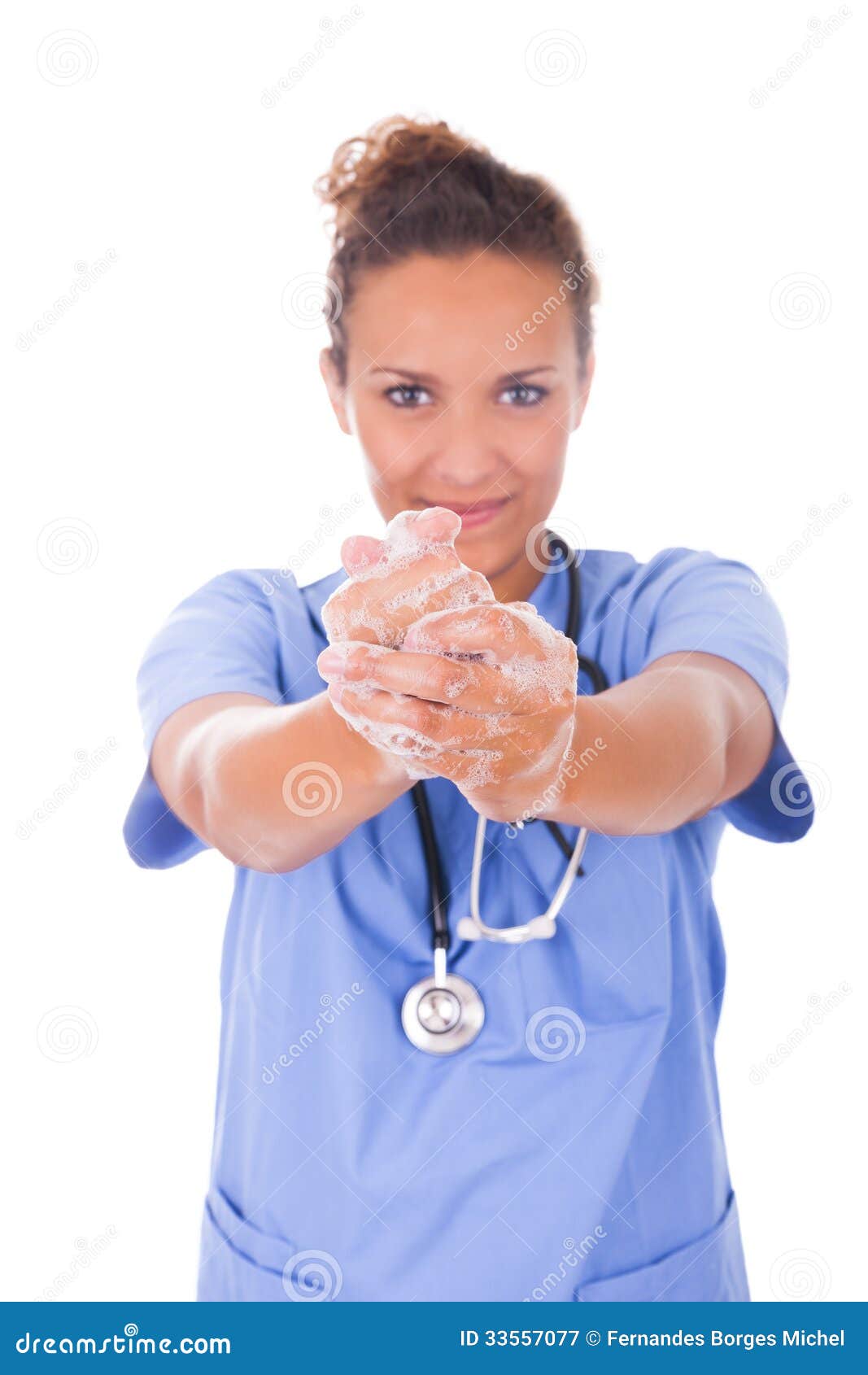 Young Nurse Washing Hands with Soap Stock Image Image of blue, attractive 33557077