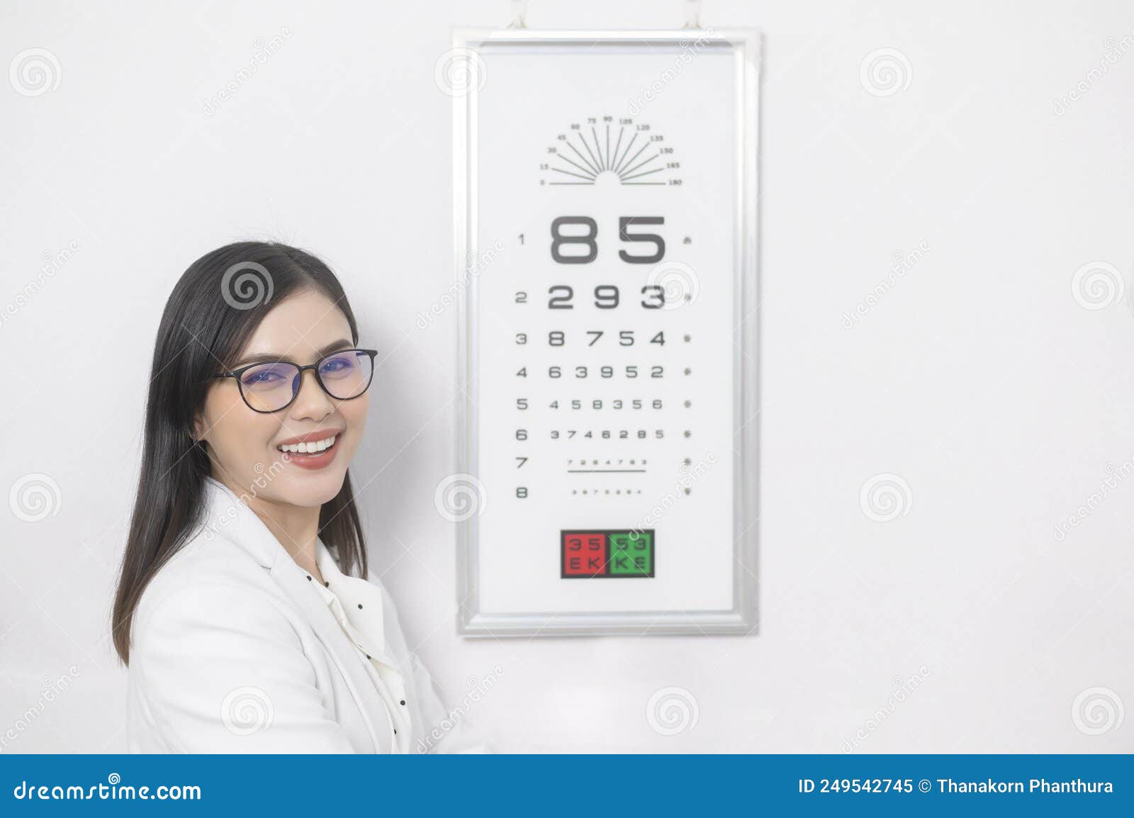 Young Ophthalmologist Doing Visual Test for Customer Using Eye Chart in