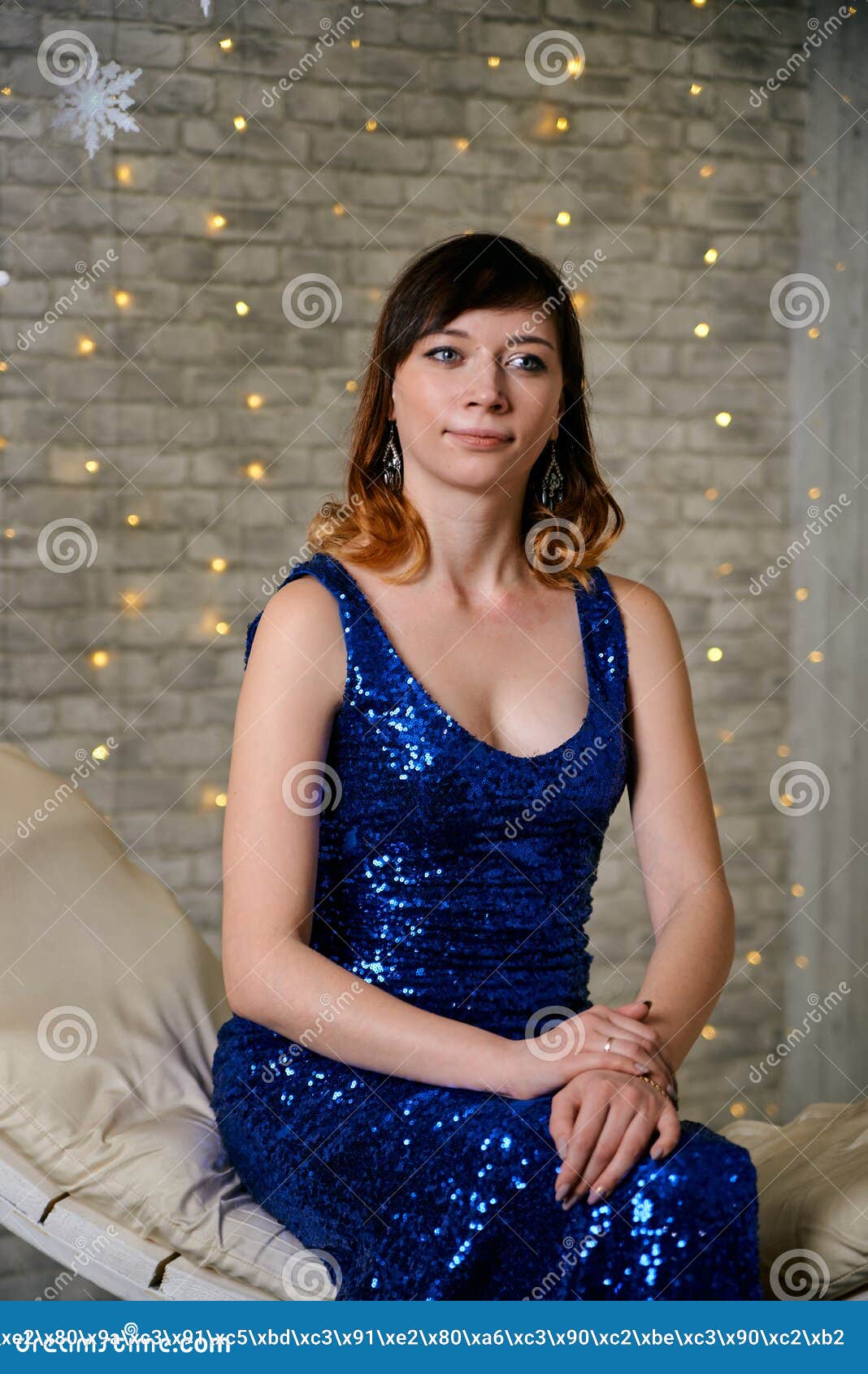 Young Ordinary Woman Young Female In Blue Cocktail Dress Stock Image 