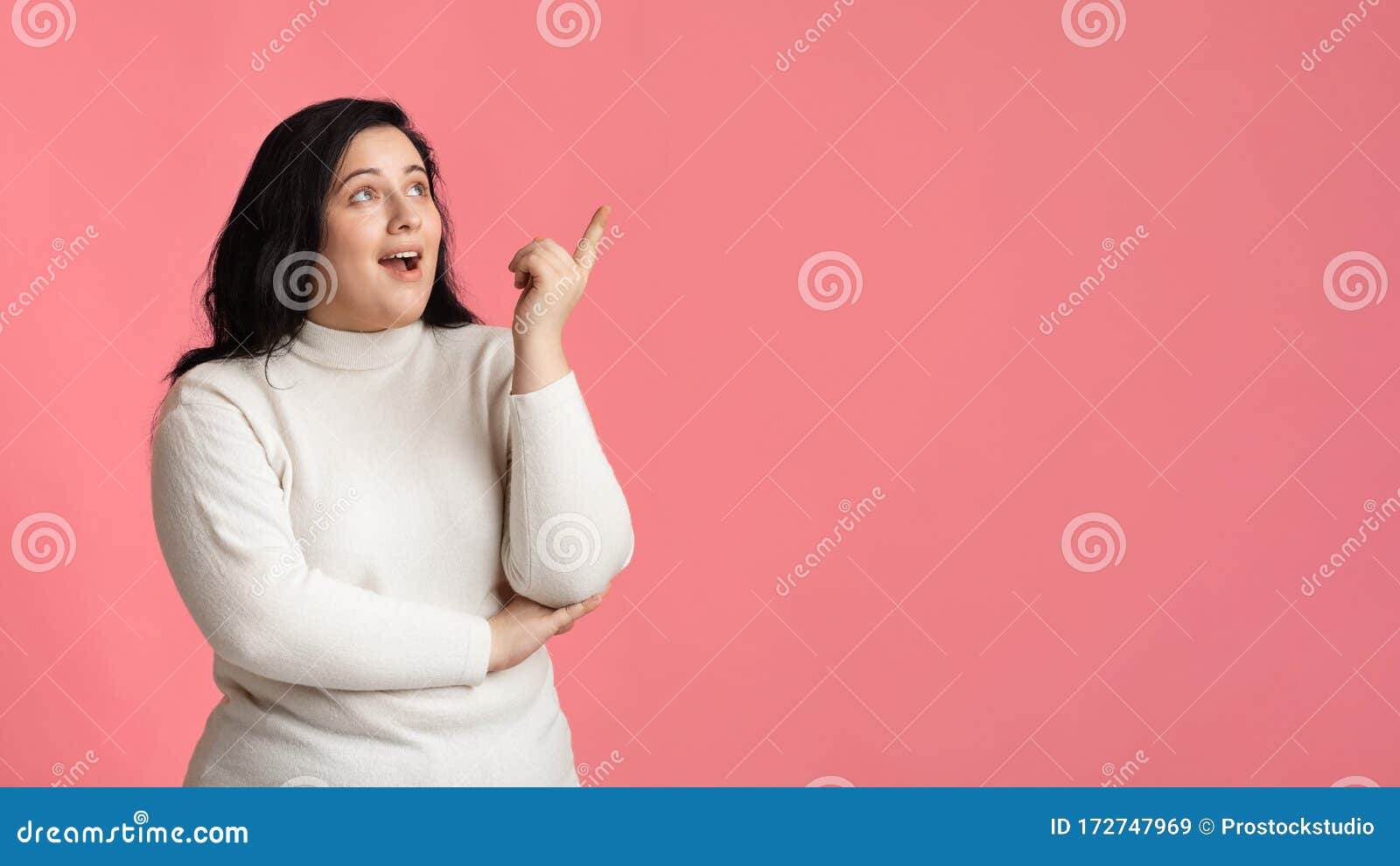 Young Overweight Girl Pointing Finger Up Having Idea Or Problem