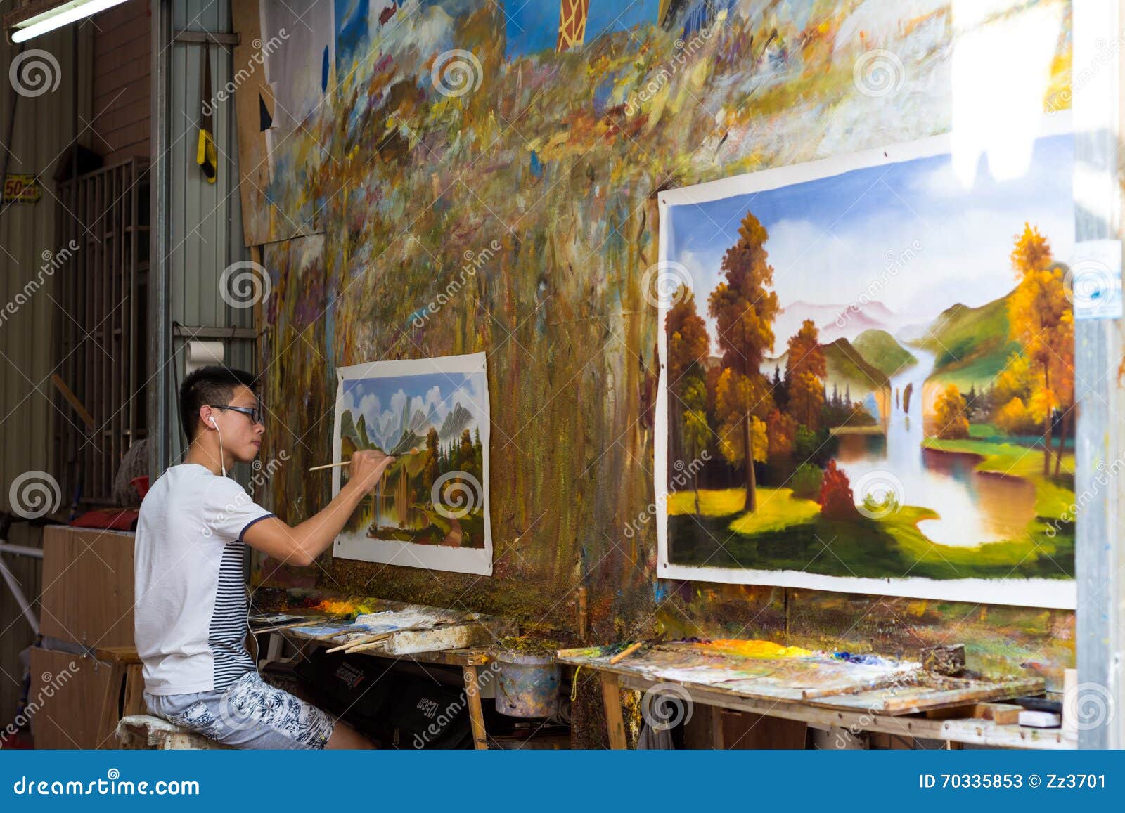 Young Painter Painting Picture Editorial Stock Photo Image of hair