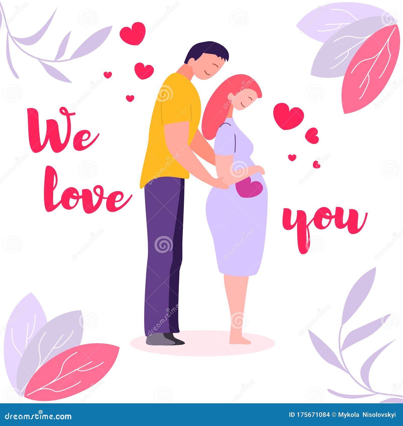 Young Parents Expect Little Baby, Pregnant Couple. Stock Vector -  Illustration of moment, back: 175671084