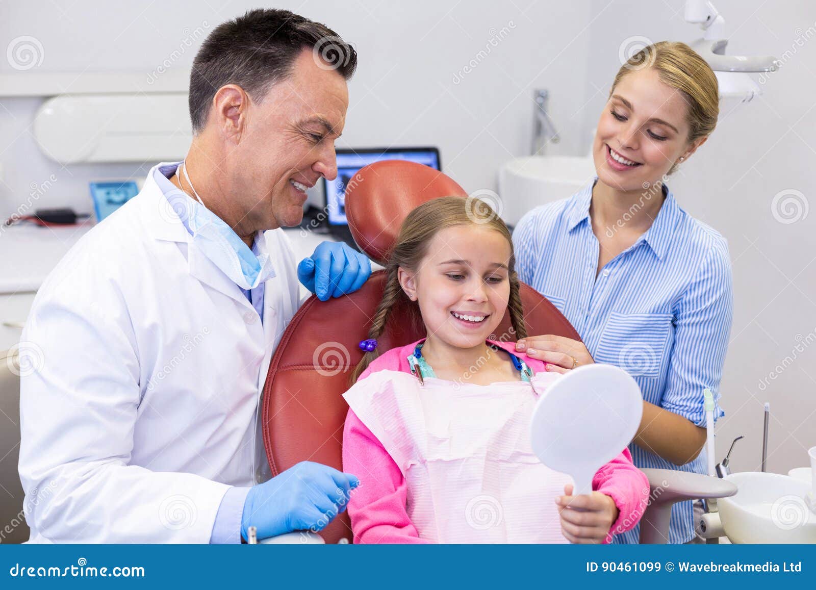 Young Patient Looking at Mirror in Dental Clinic Stock Image Image of