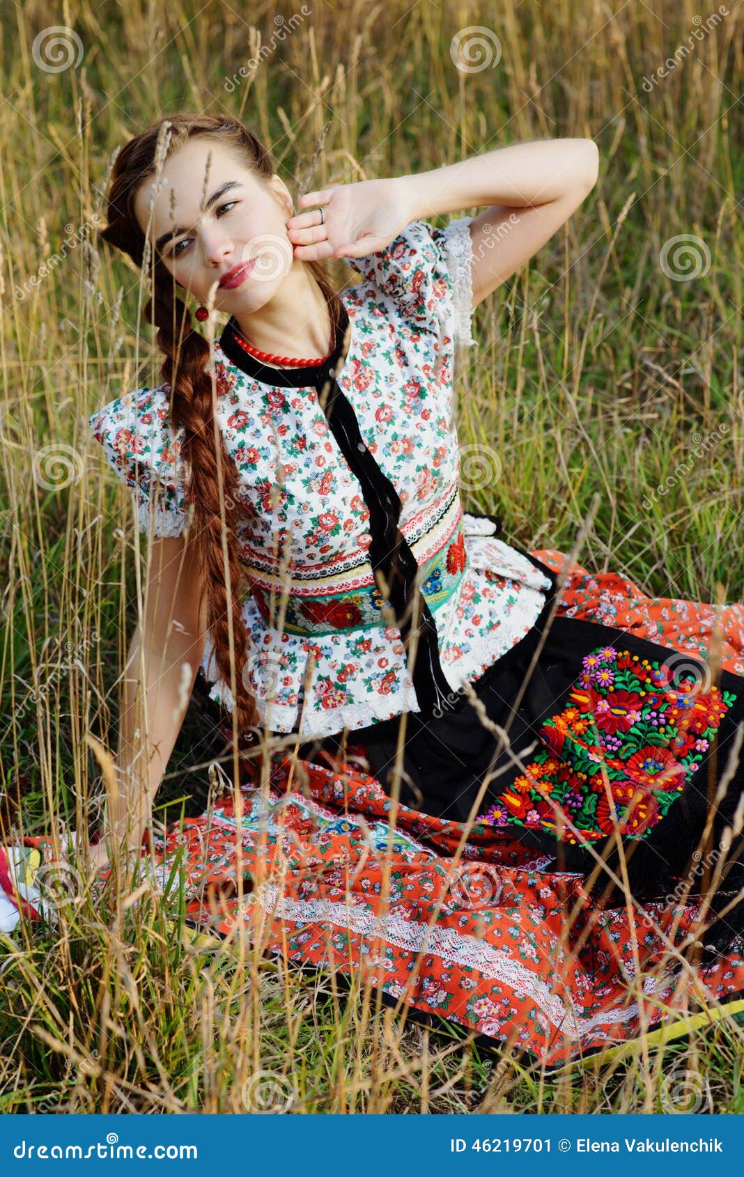 Young Peasant Woman, Dressed in Hungarian National Costume, Posing Over ...