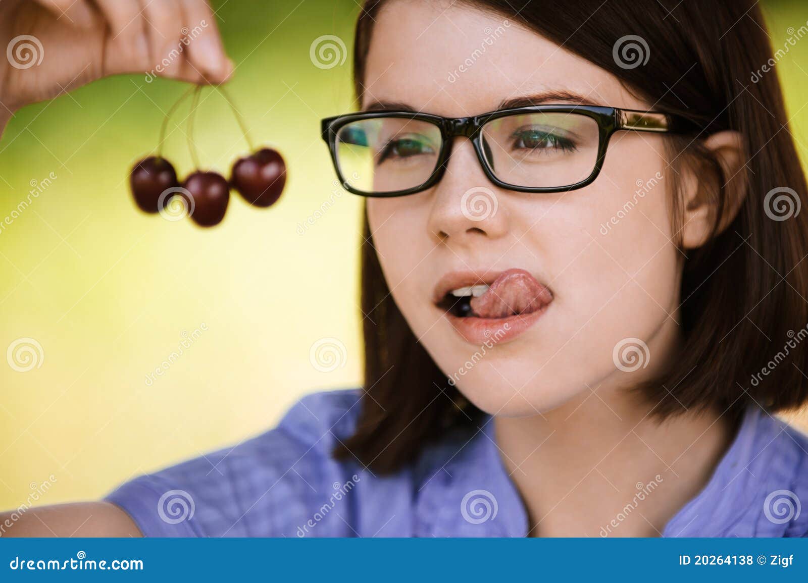 Young Pensive Woman Eating Cherries Stock Photo Image of enjoy, delicious 20264138