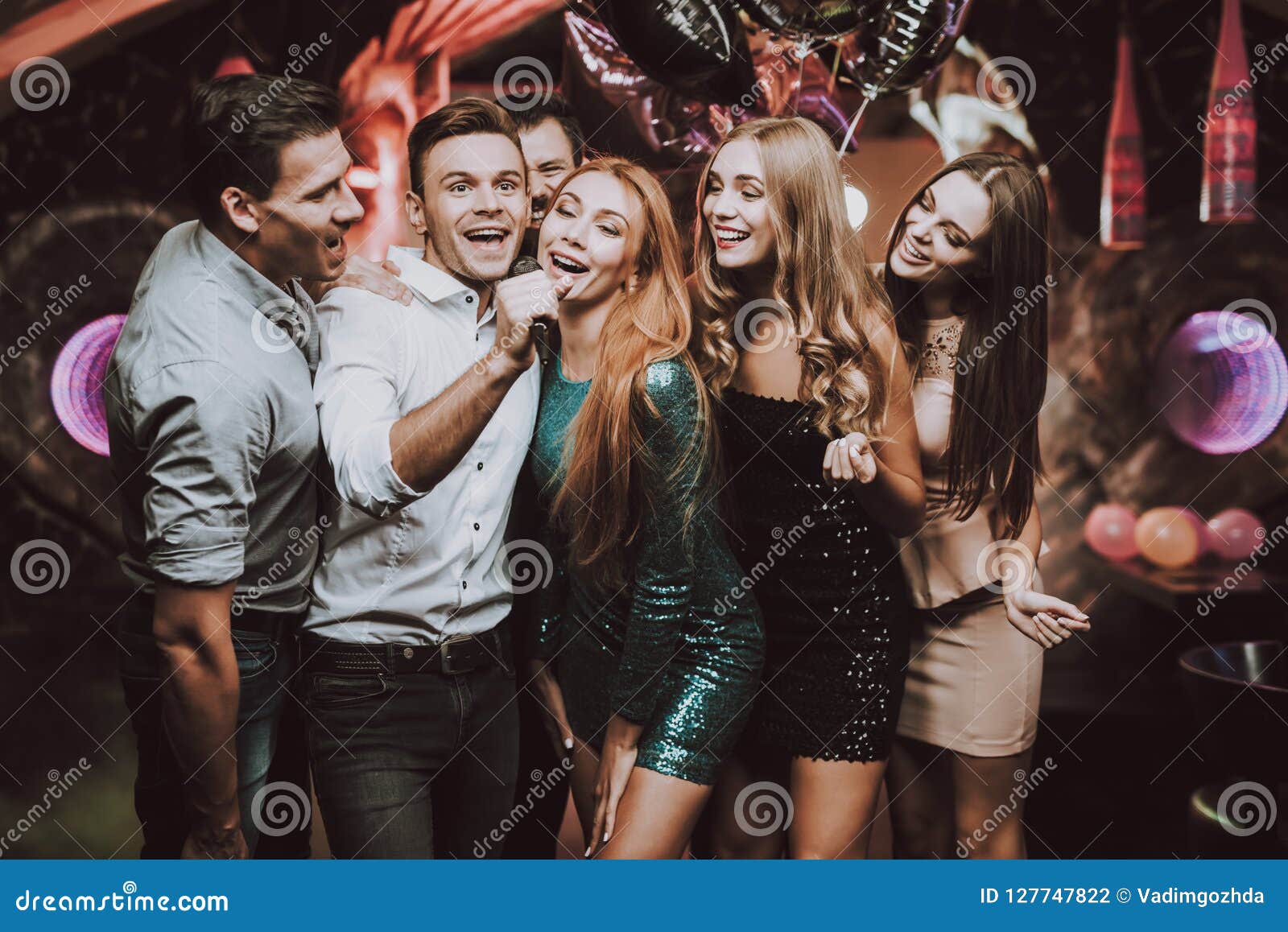 Young People. Dance Club. Sing. Men. White Shirt. Stock Photo - Image ...