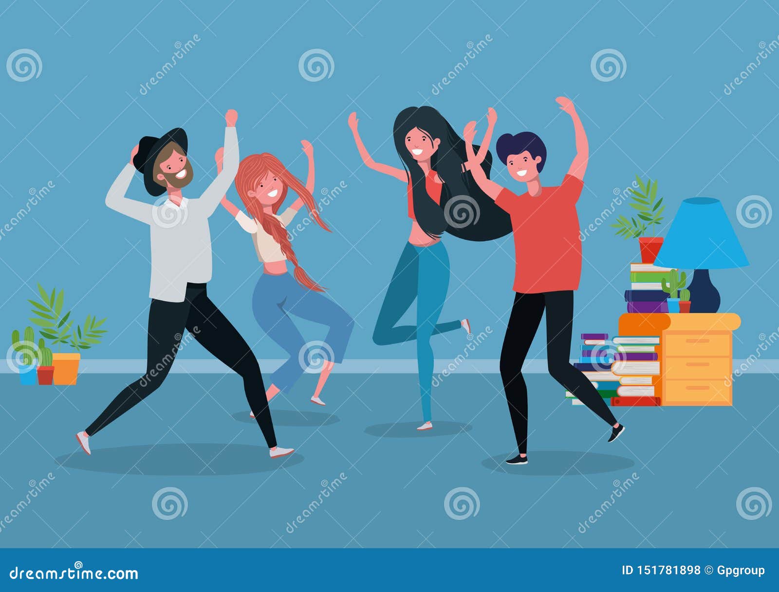 Young People Dancing in the Livingroom Stock Vector - Illustration of ...