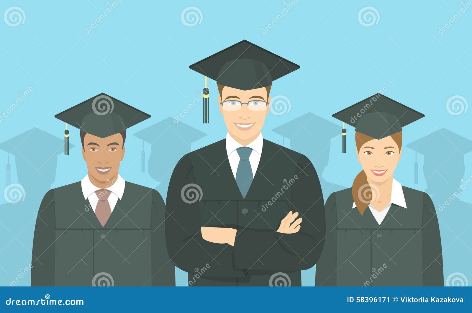 young people graduate bachelor degree flat concept