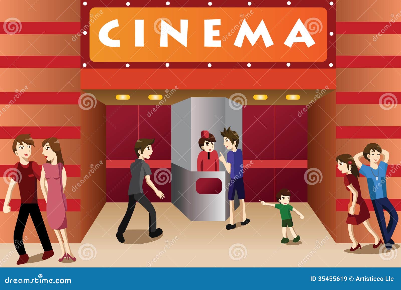 Young People Hanging Out Outside A Movie Theater Royalty Free Stock