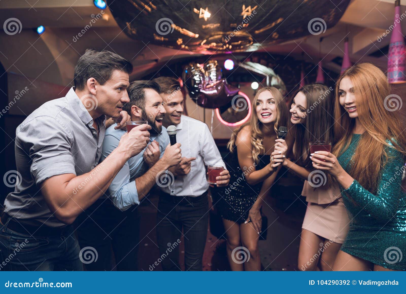 Young People Have Fun in a Nightclub. Three Men and Three Women Staged ...