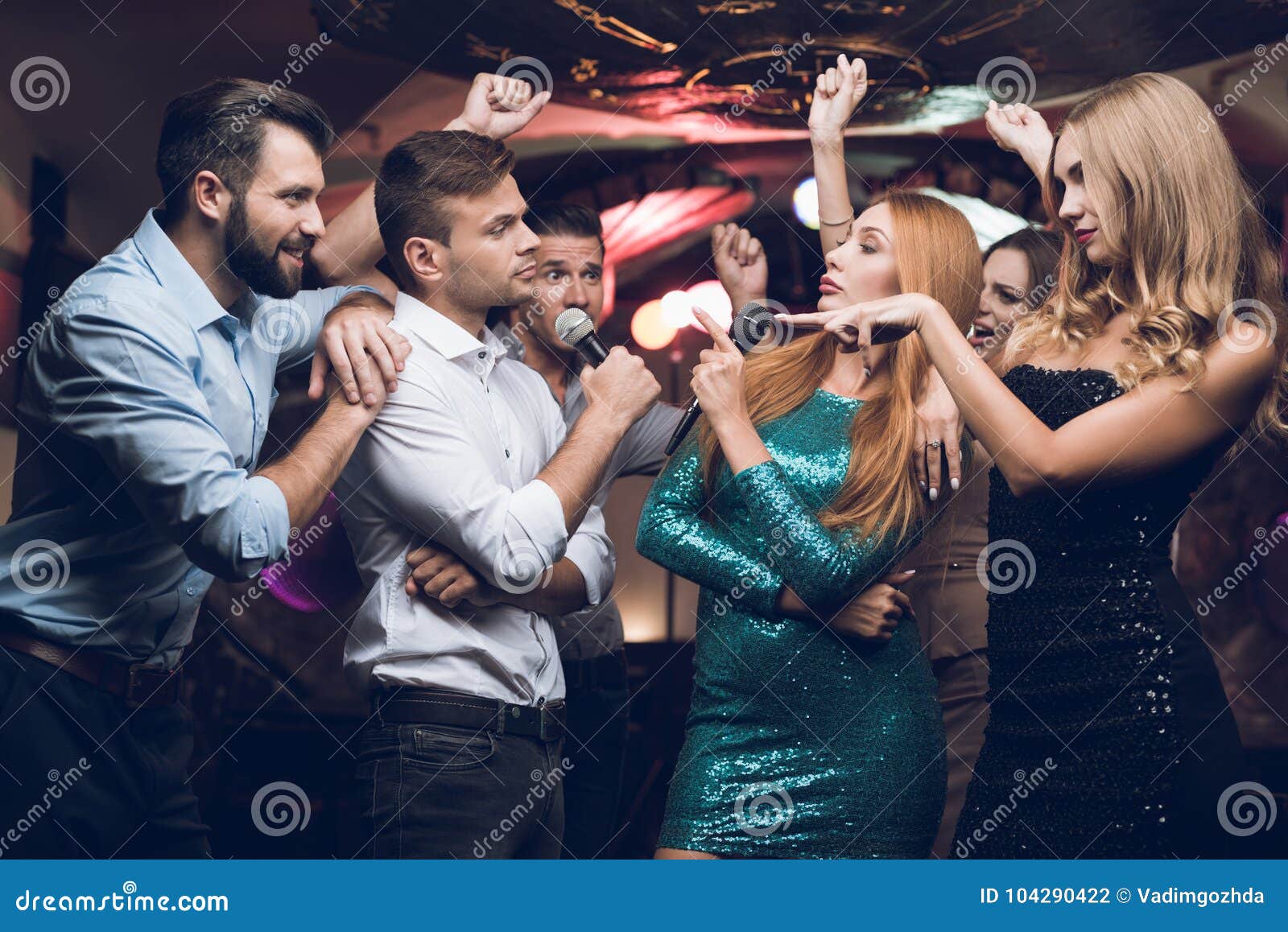 Young People Have Fun in a Nightclub. Three Men and Three Women Staged ...