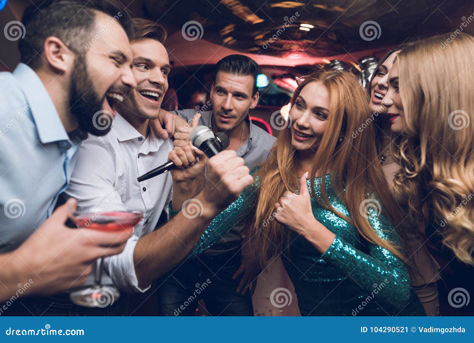 Young People Have Fun in a Nightclub. Three Men and Three Women Staged ...
