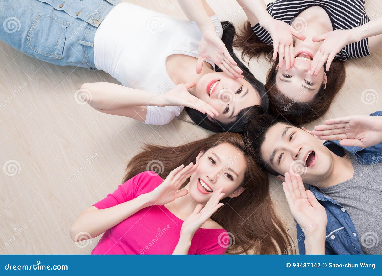 Young People Lying On Floor Stock Photo Image Of Scream Look